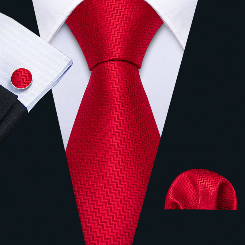 Red Novelty Silk Men's Tie Pocket Square Cufflinks Set – BarryWang
