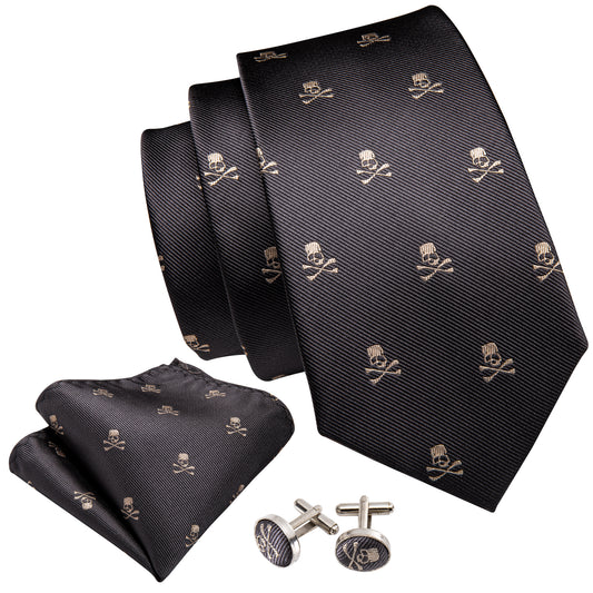 Barry. Wang Gray Tie Novelty Halloween Skull Tie Hanky Cufflinks Set