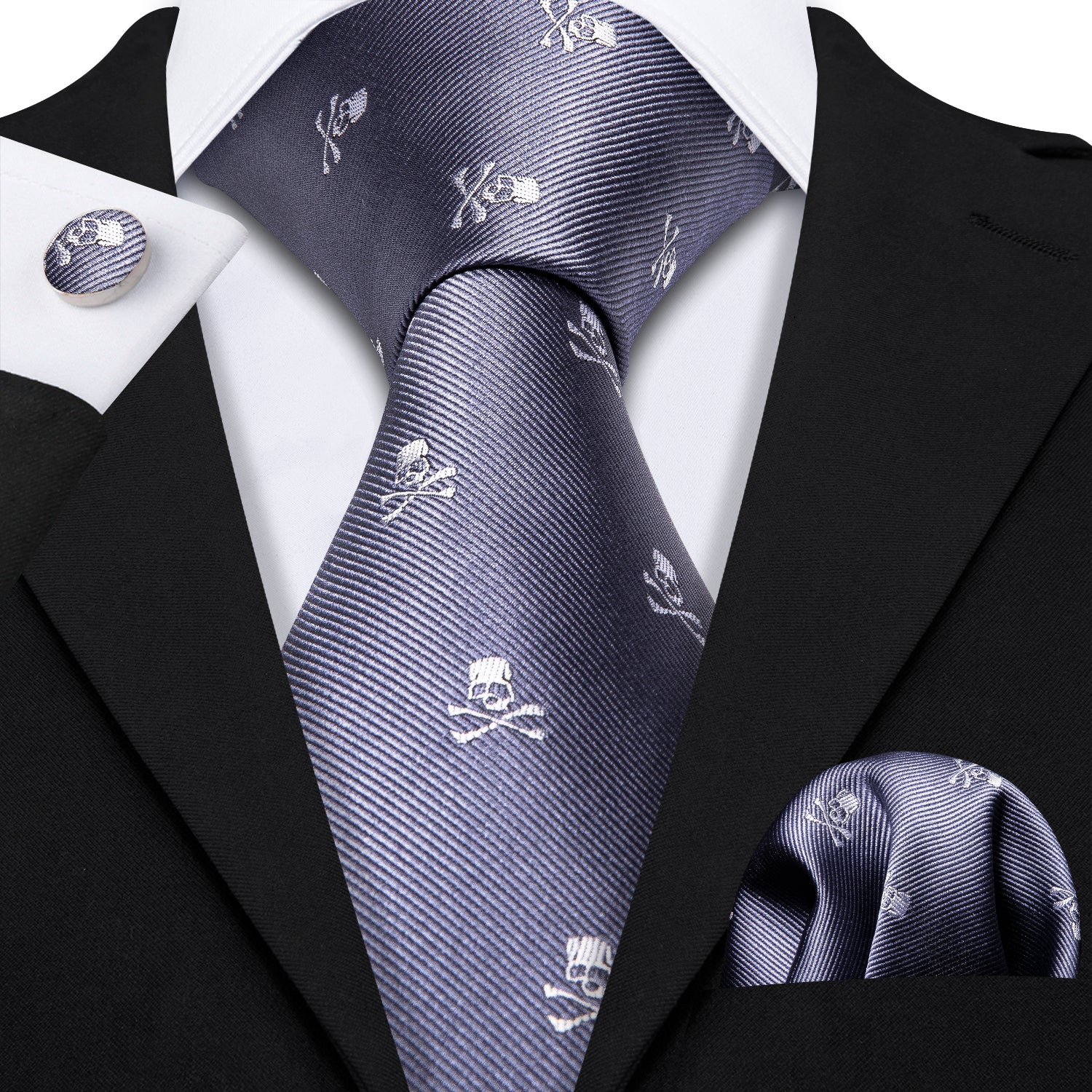 Black suit halloween tie Blue grey tie white jacquard  skull  festival necktie for fun 