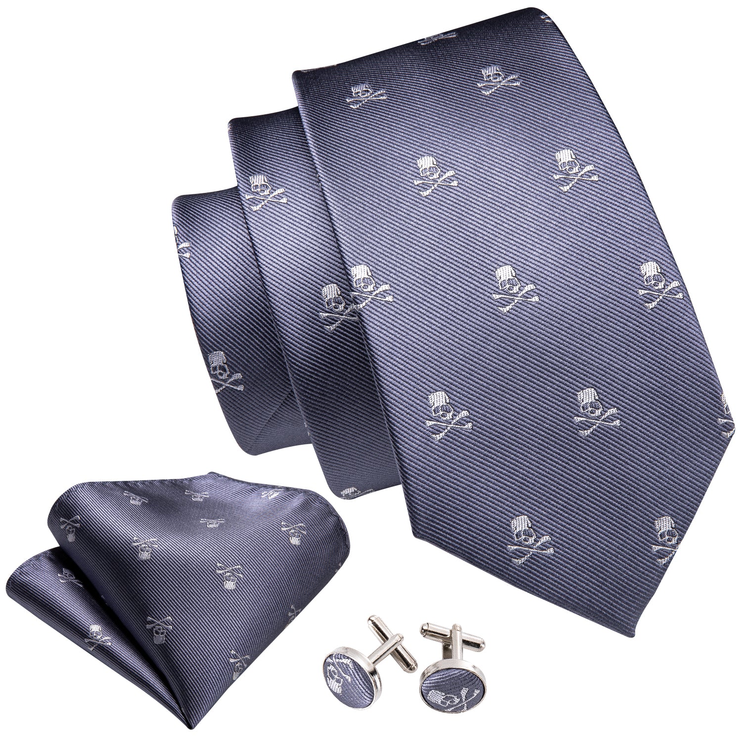 Black suit halloween tie Blue grey tie white jacquard  skull  festival necktie for fun 