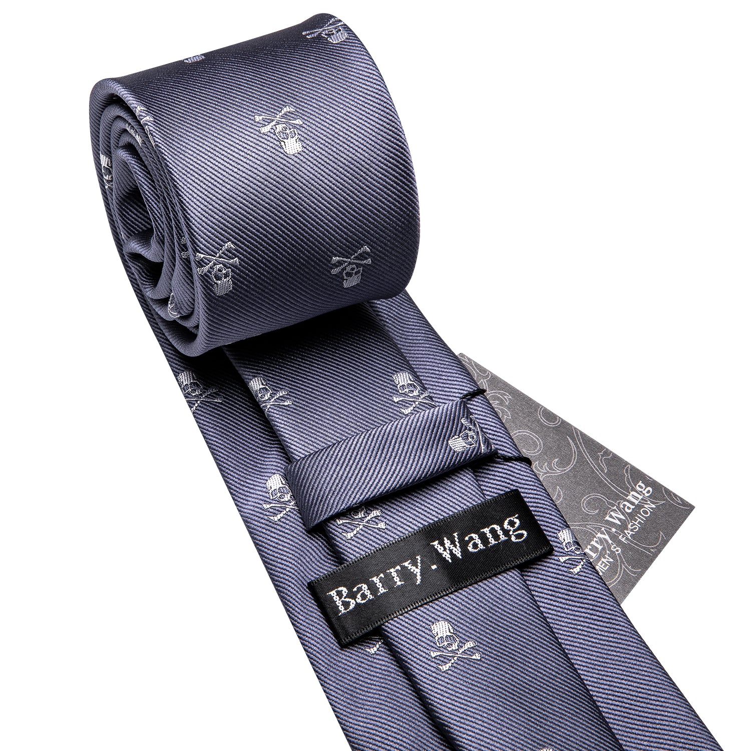 Black suit halloween tie Blue grey tie white jacquard  skull  festival necktie for fun 