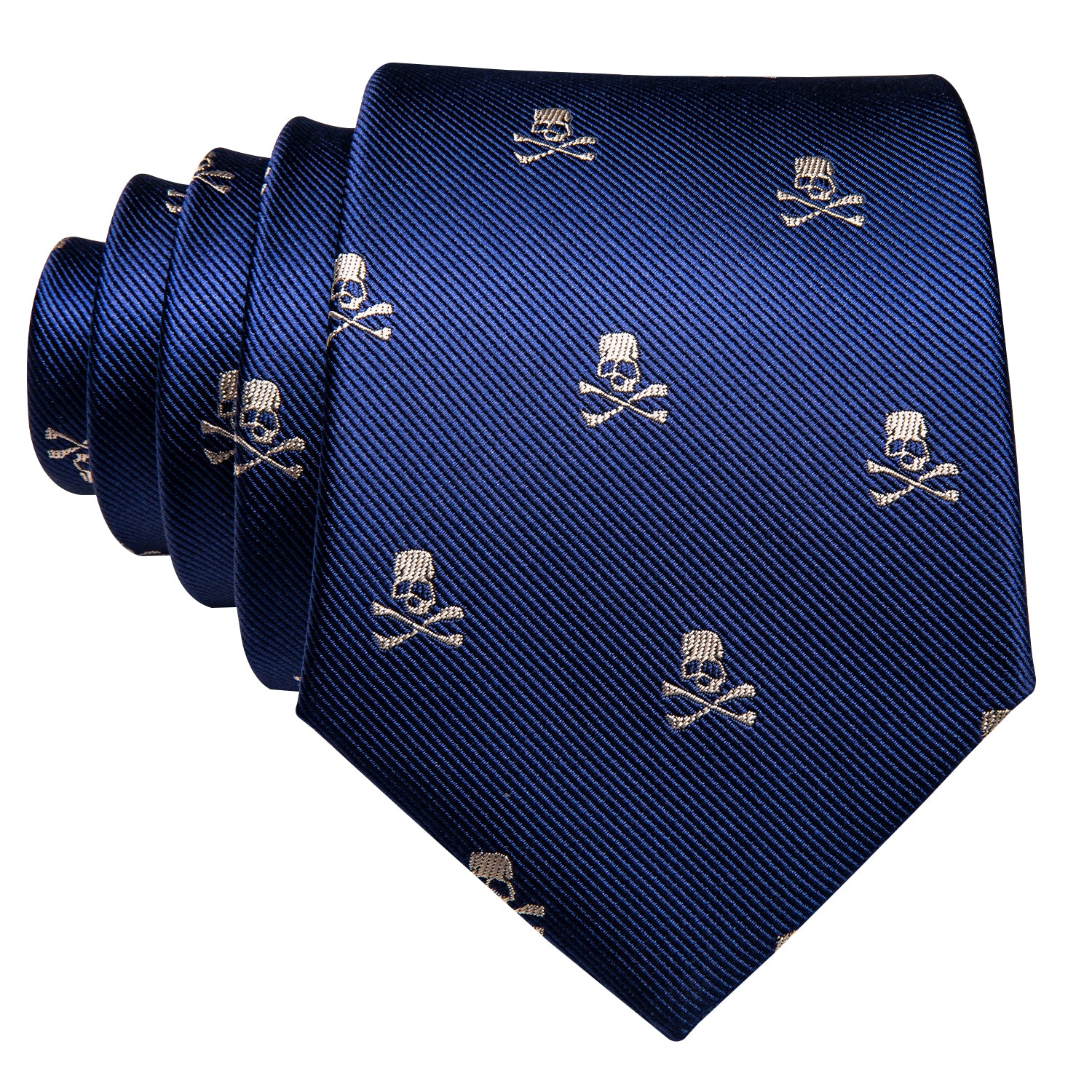 Novelty Navy Blue Skull Tie Hanky Cufflinks Set