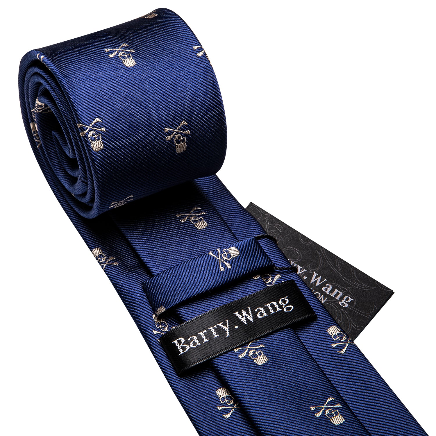 Novelty Navy Blue Skull Tie Hanky Cufflinks Set
