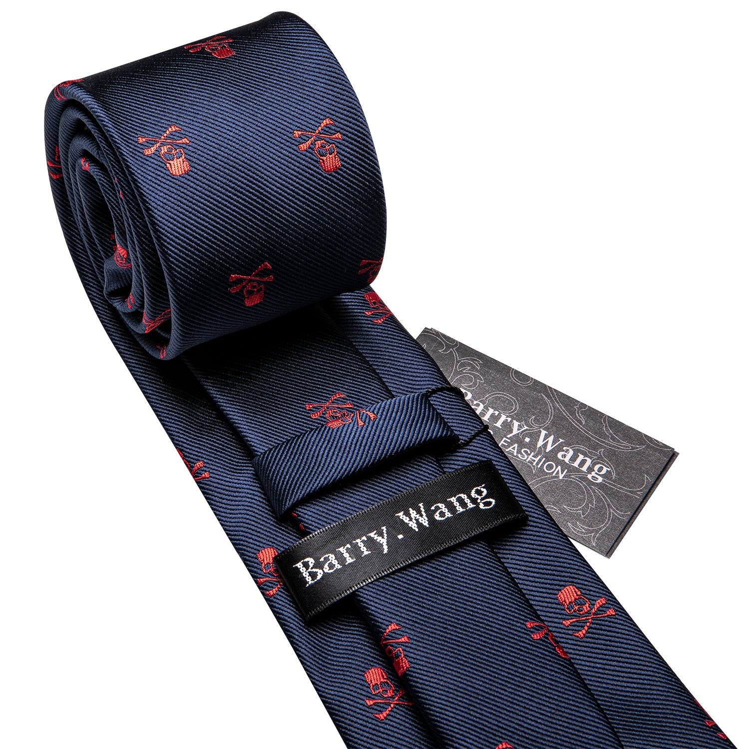 Novelty Red Skull Blue Tie Tie Hanky Cufflinks Set