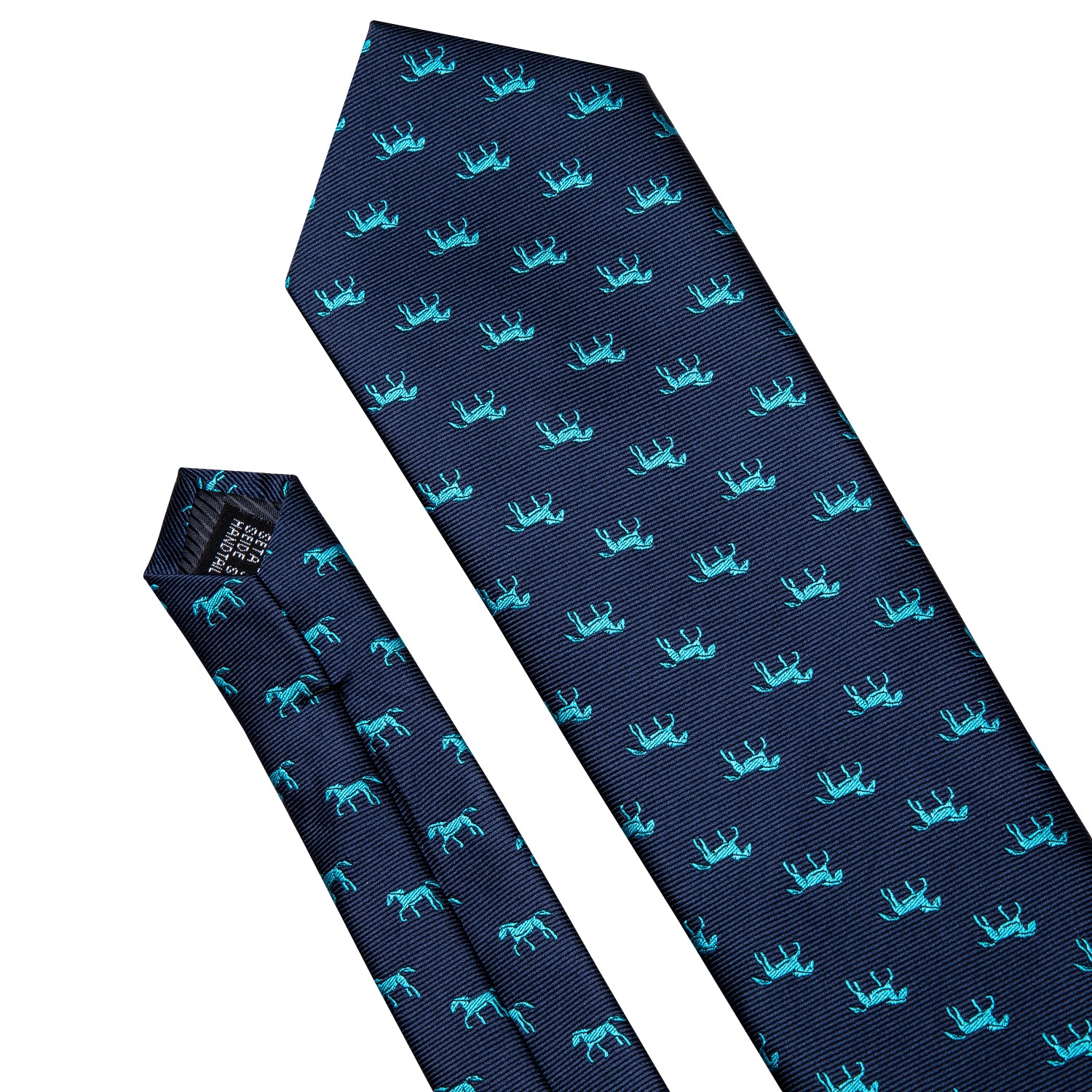  Novelty Horse Pattern Blue Ties Men Tie Hanky Cufflinks Set