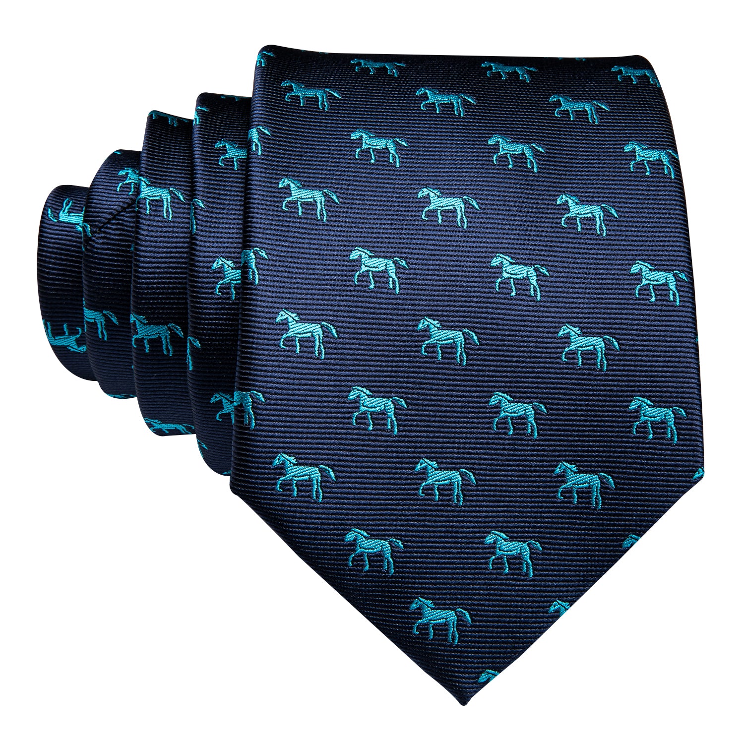  Novelty Horse Pattern Blue Ties Men Tie Hanky Cufflinks Set