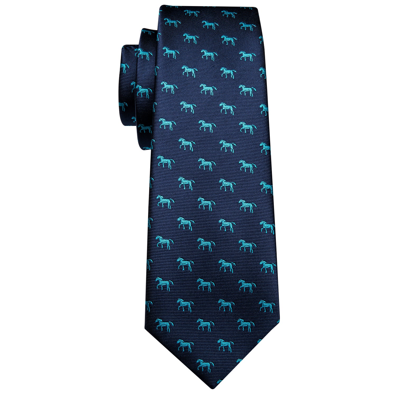  Novelty Horse Pattern Blue Ties Men Tie Hanky Cufflinks Set