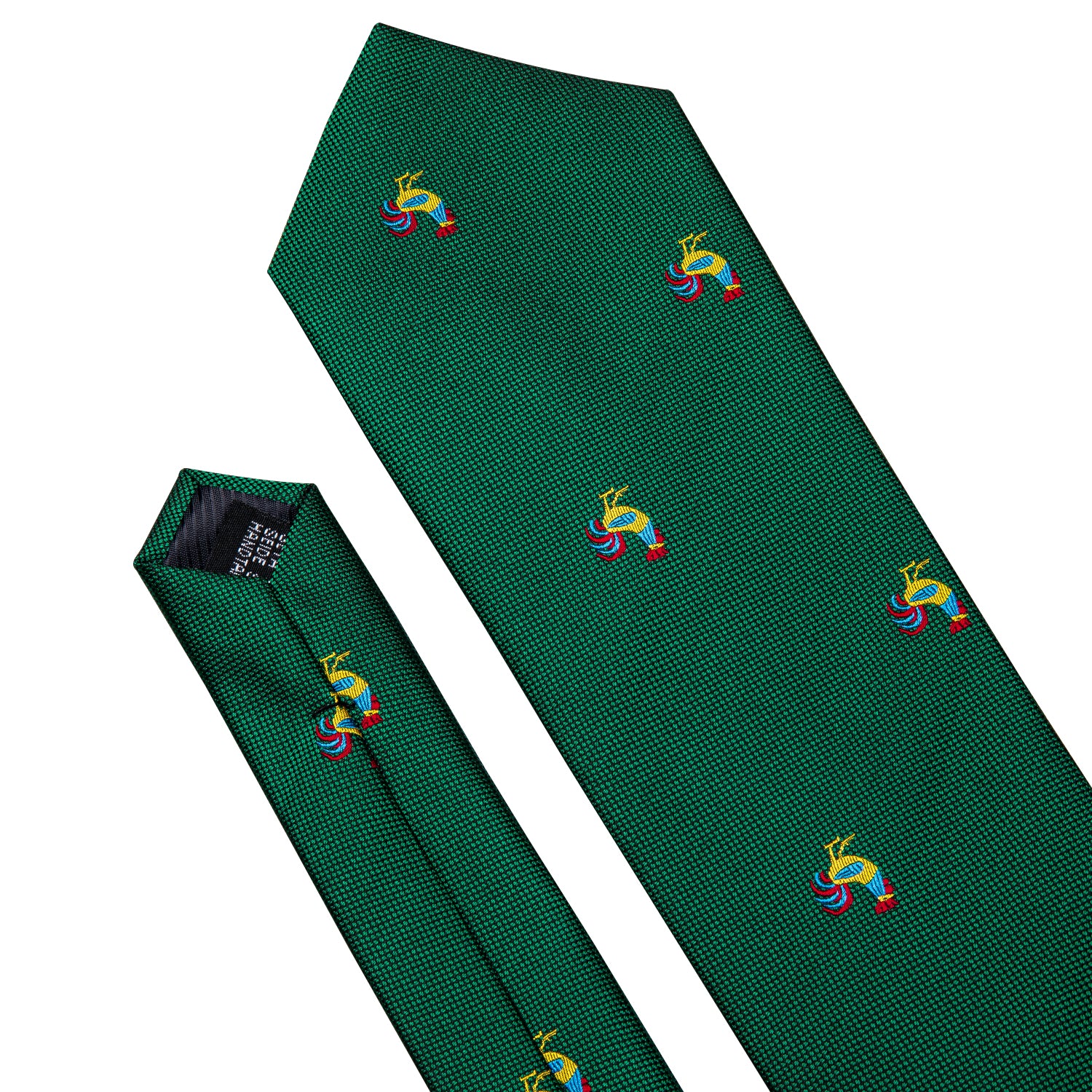 Green Tie Novelty Rooster Pattern Necktie Hanky Cufflinks Set