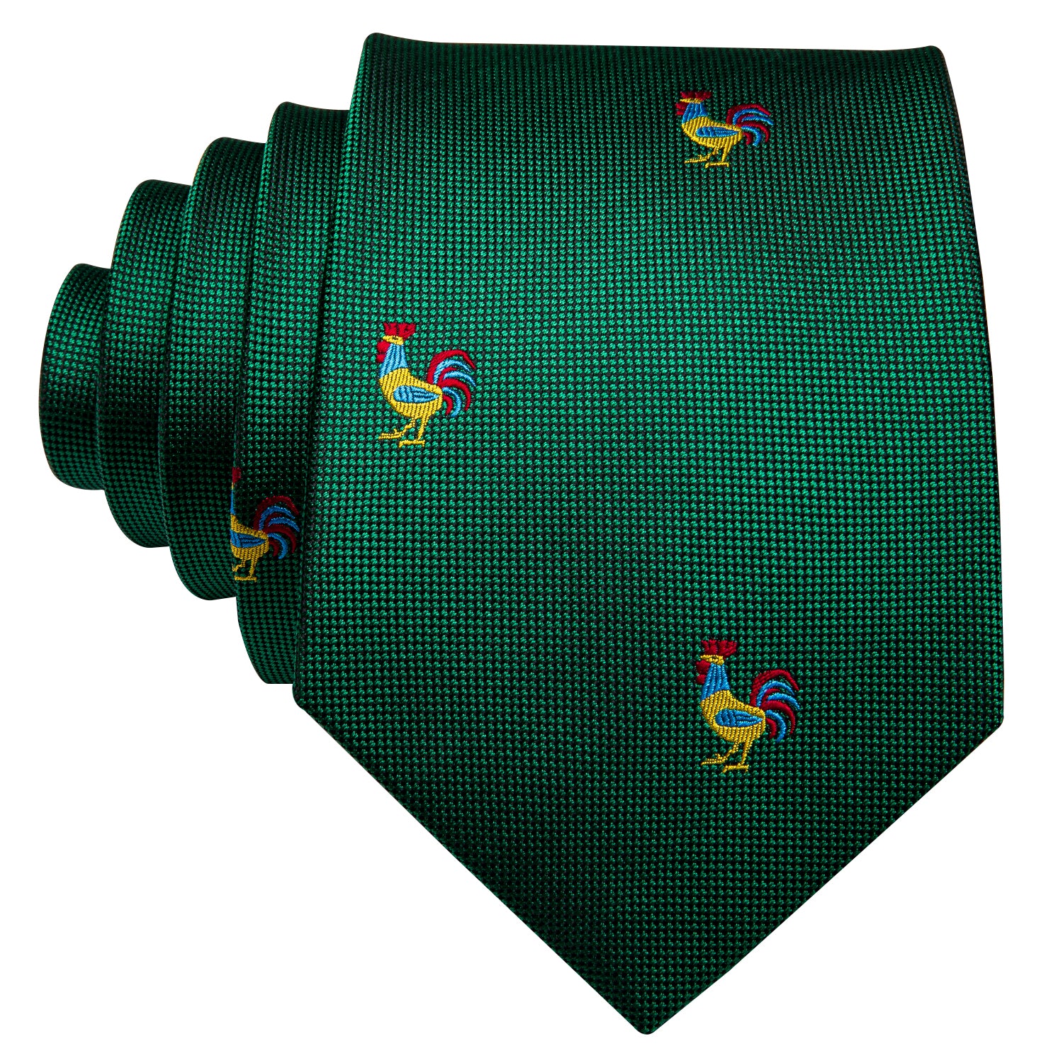 Green Tie Novelty Rooster Pattern Necktie Hanky Cufflinks Set
