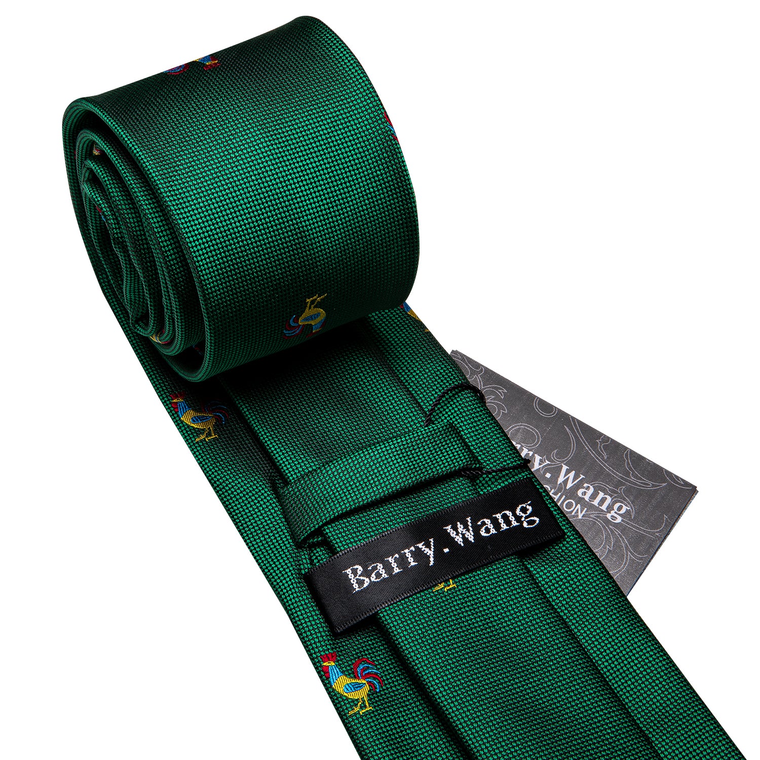 Green Tie Novelty Rooster Pattern Necktie Hanky Cufflinks Set