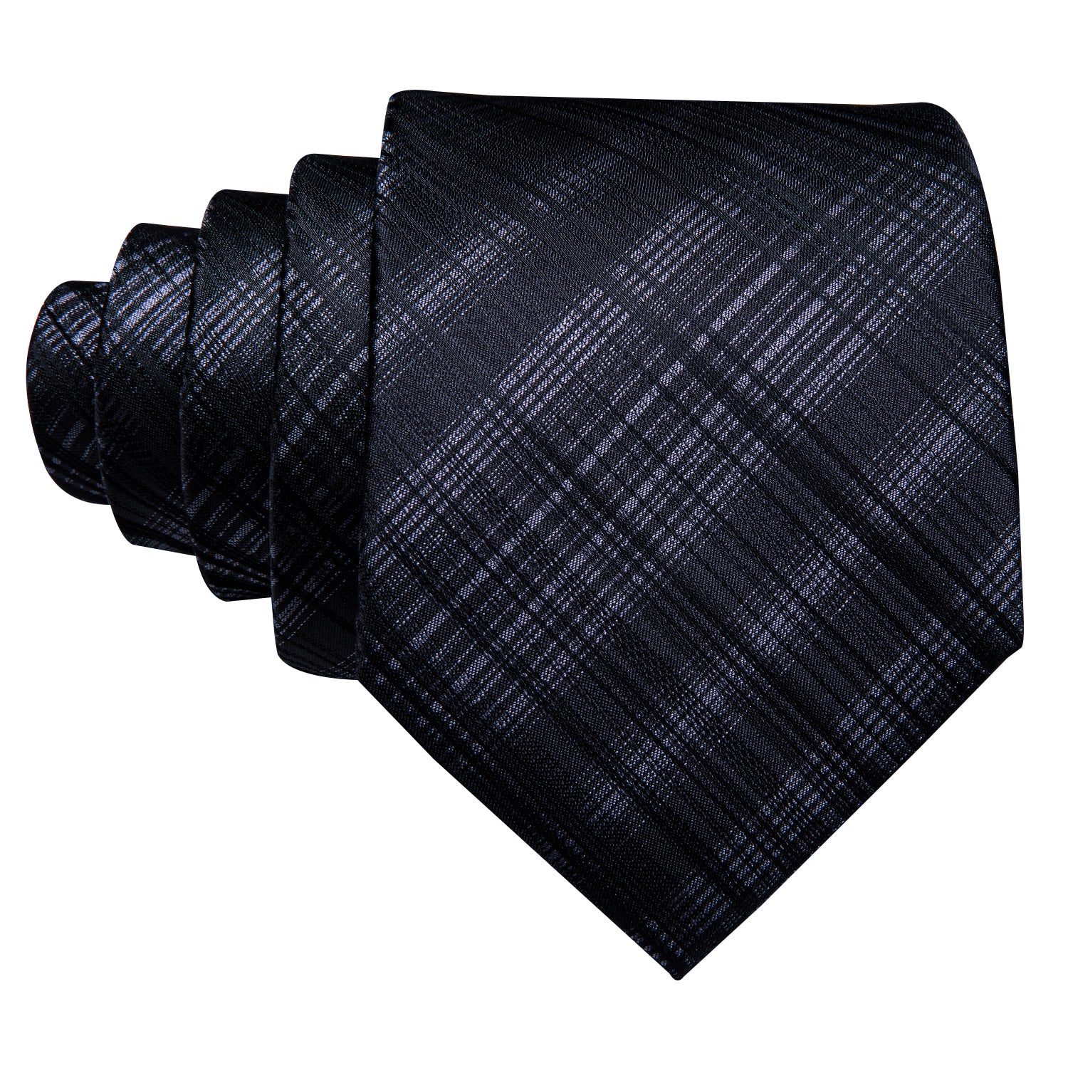 High Gloss Black and Gray Stripe Tie Pocket Square Cufflinks Set