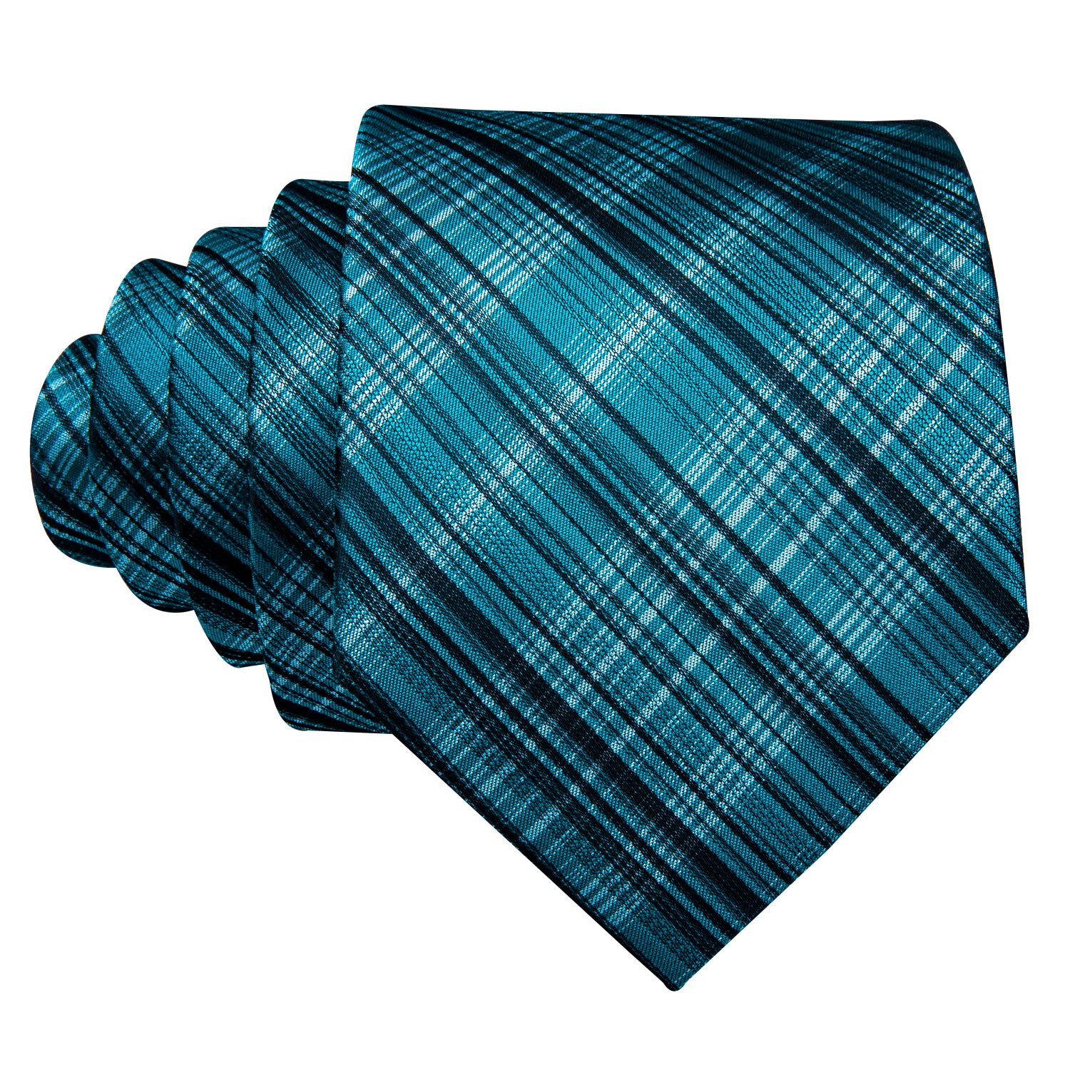 High Gloss Blue Black Stripe Tie Pocket Square Cufflinks Set