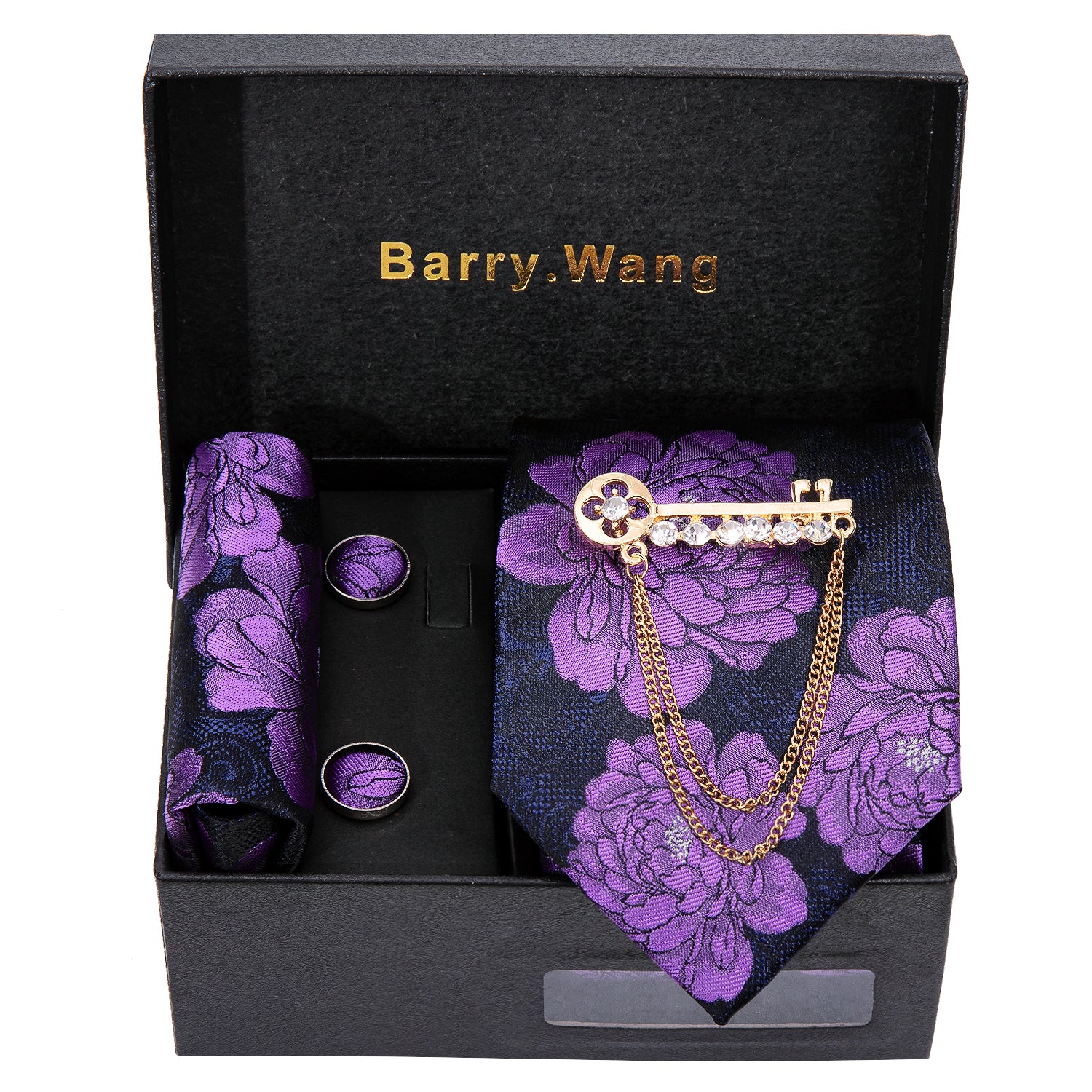 Black tie with purple  flowers