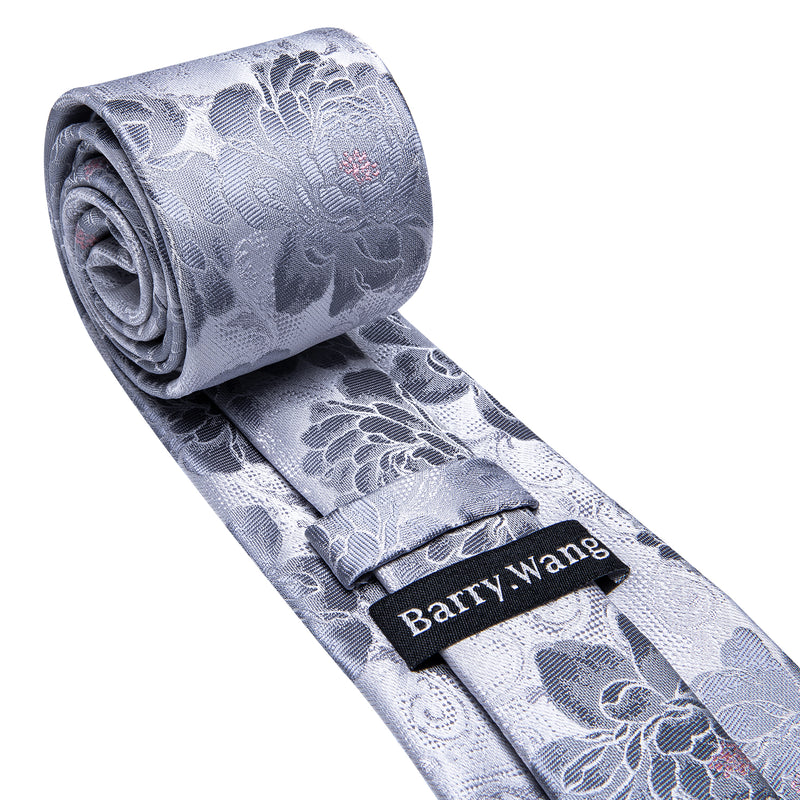 Designer Silver Gray Plaid Tie Pocket Square Cufflinks Set – BarryWang