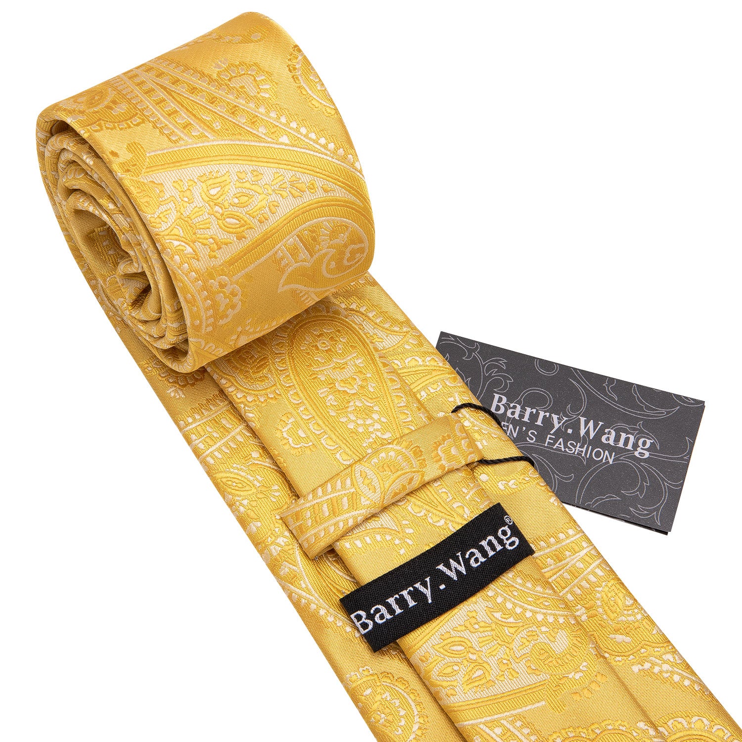 Gold Floral Silk Men's Tie Pocket Square Cufflinks Set