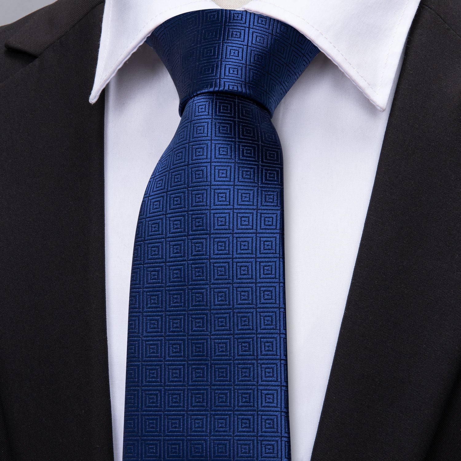 Blue Novelty Silk Tie Pocket Square Cufflinks Set