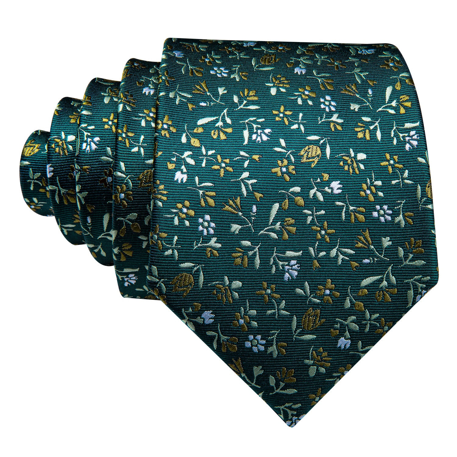 Green Small Floral Tie Pocket Square Cufflinks Set