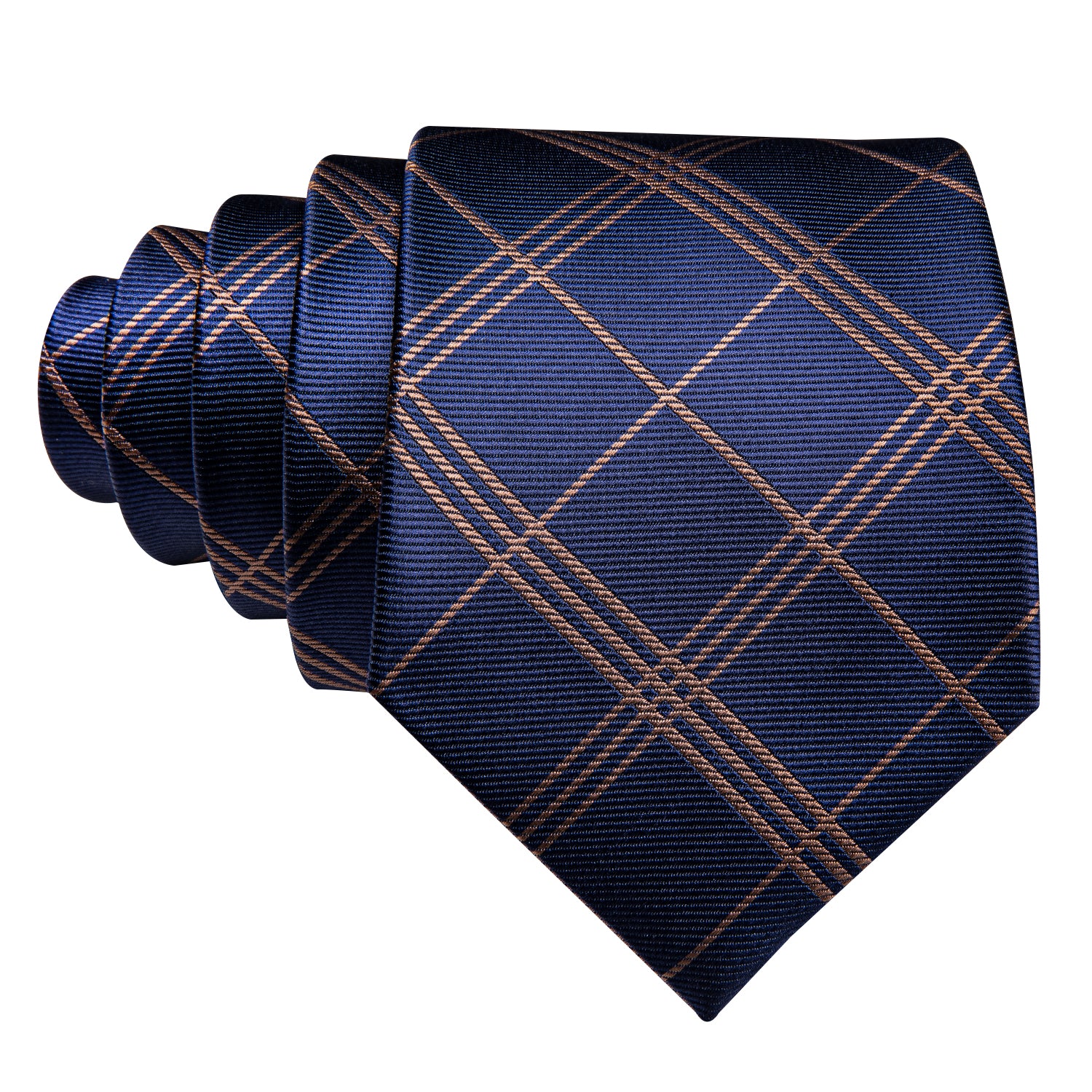 Deep Blue Gold Stripe Plaid Tie Pocket Square Cufflinks Set