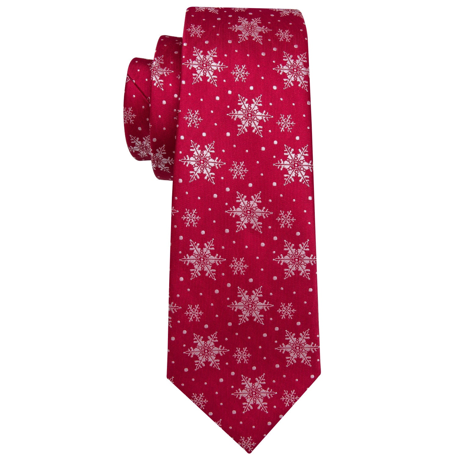 Christmas Red White Snowflake Silk Men's Tie Pocket Square Cufflinks Set