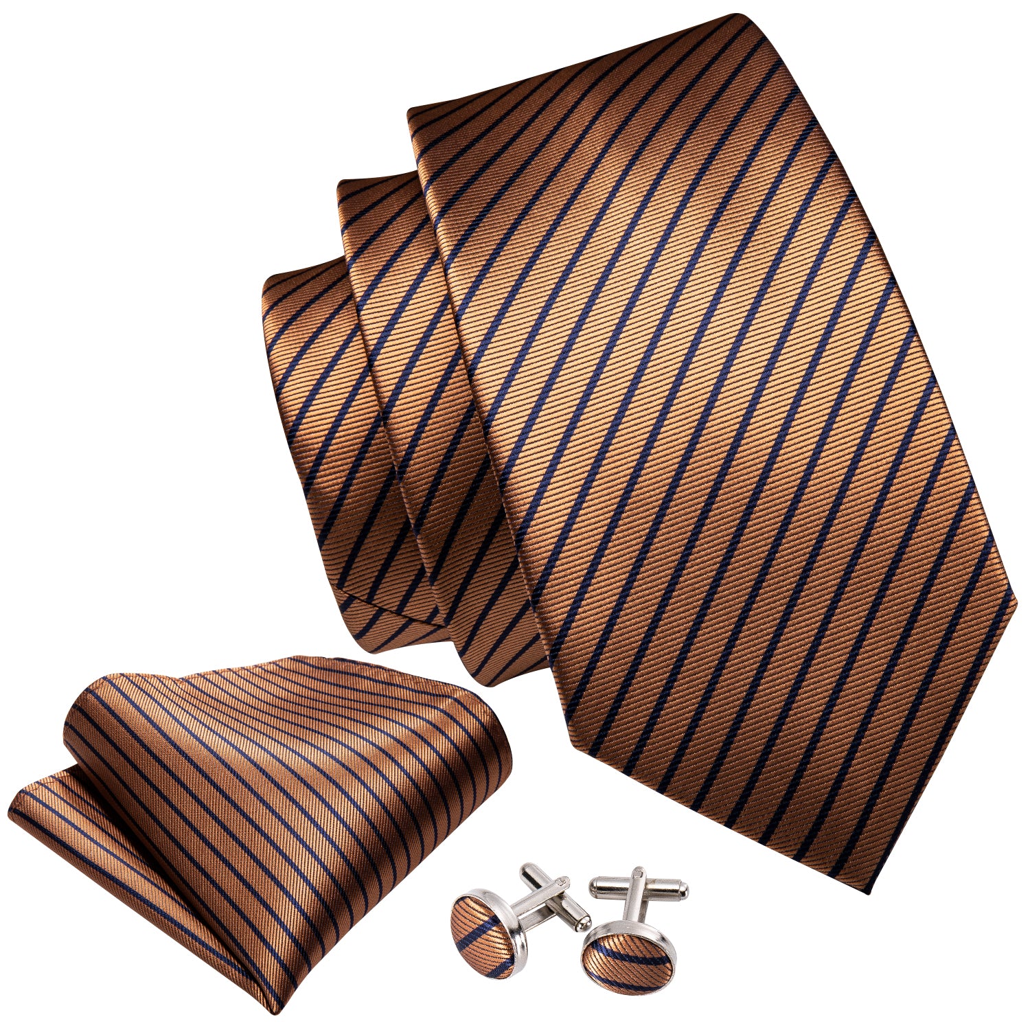 Orange Stripe Tie Hanky Cufflinks Set
