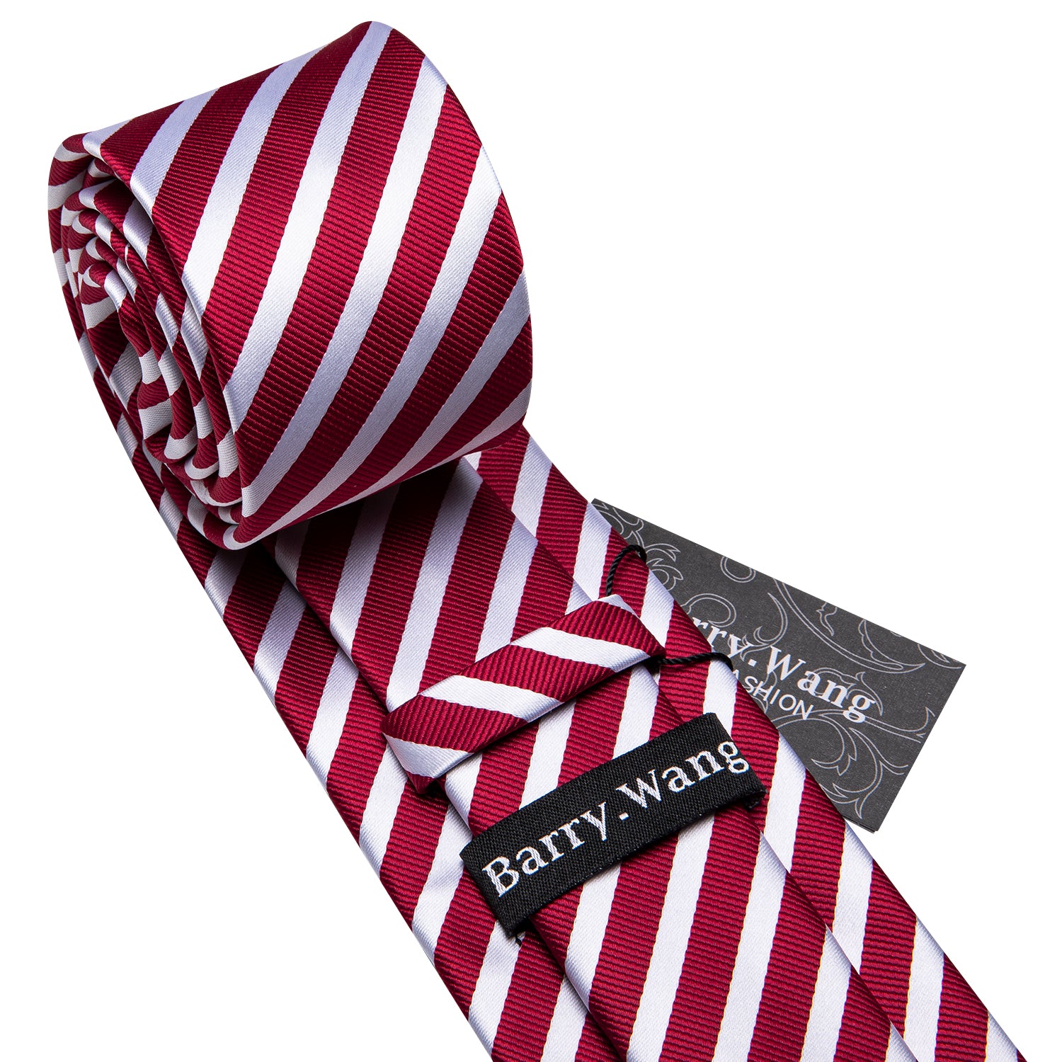 White and Red Stripe Tie Hanky Cufflinks Set