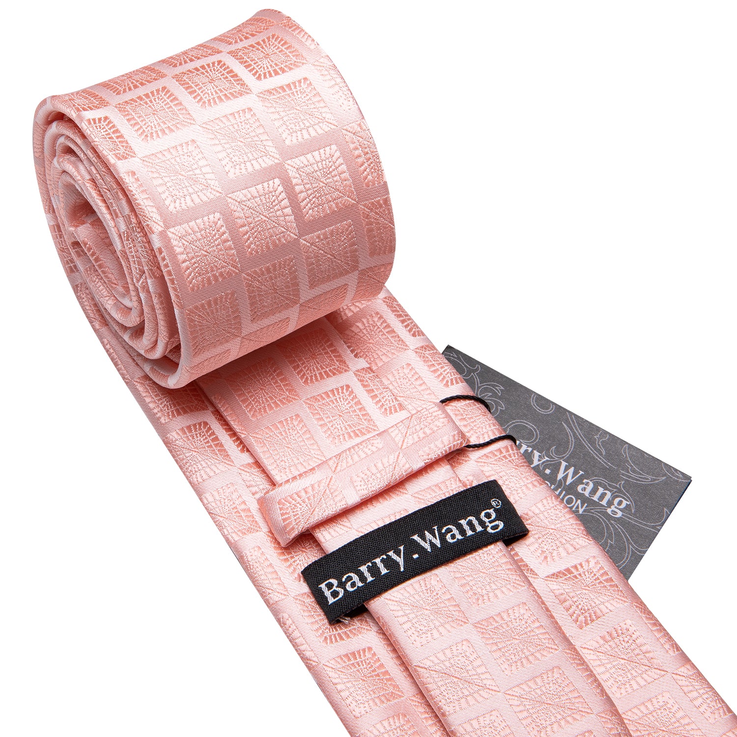 Solid Pink Plaid Tie Hanky Cufflinks Set