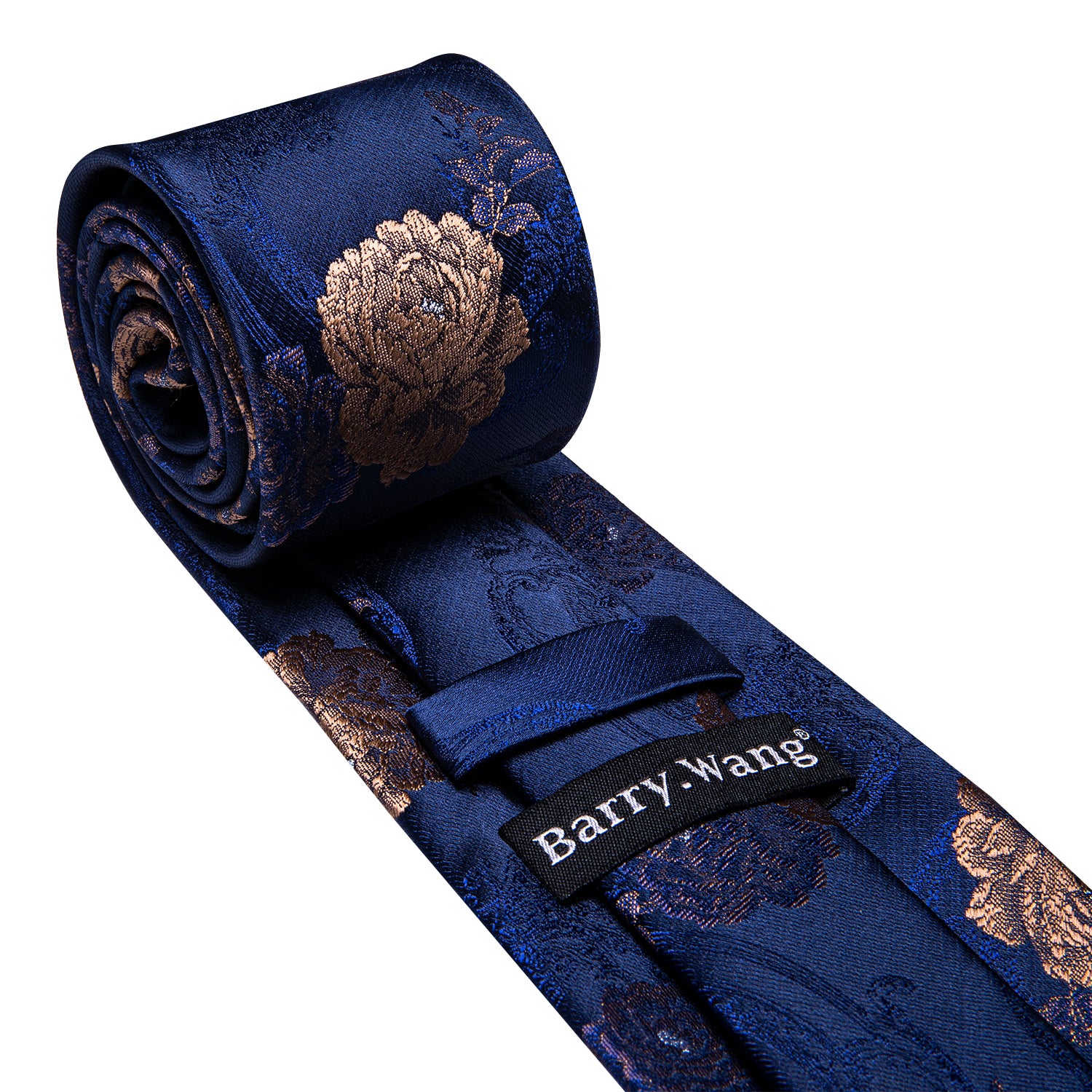 Deep Blue Tie Gold Floral Tie Pocket Square Cufflinks Set