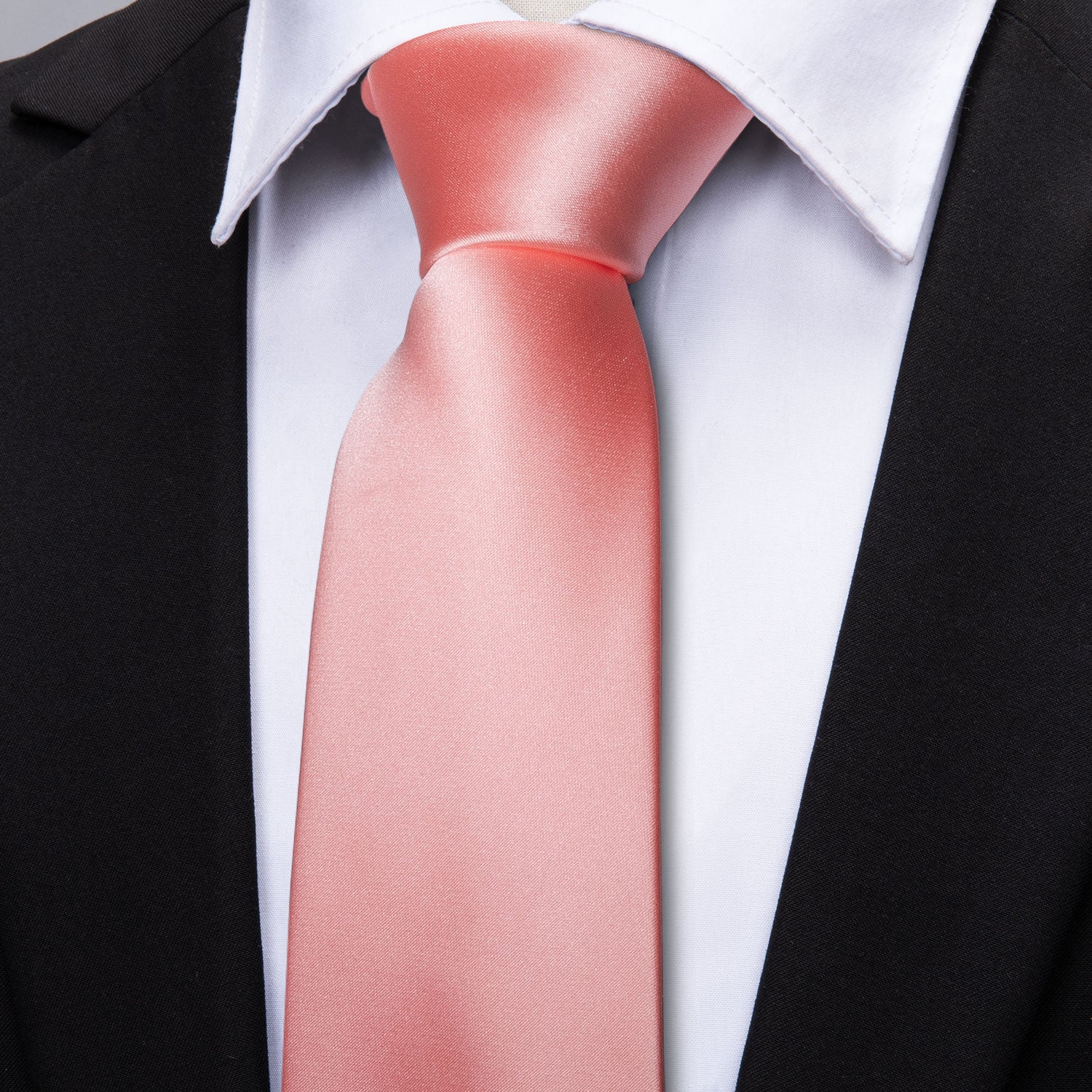 Coral Pink Necktie Solid Tie Pocket Square Cufflinks Set