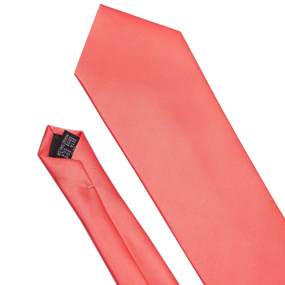 Orange Red Solid Tie Pocket Square Cufflinks Set