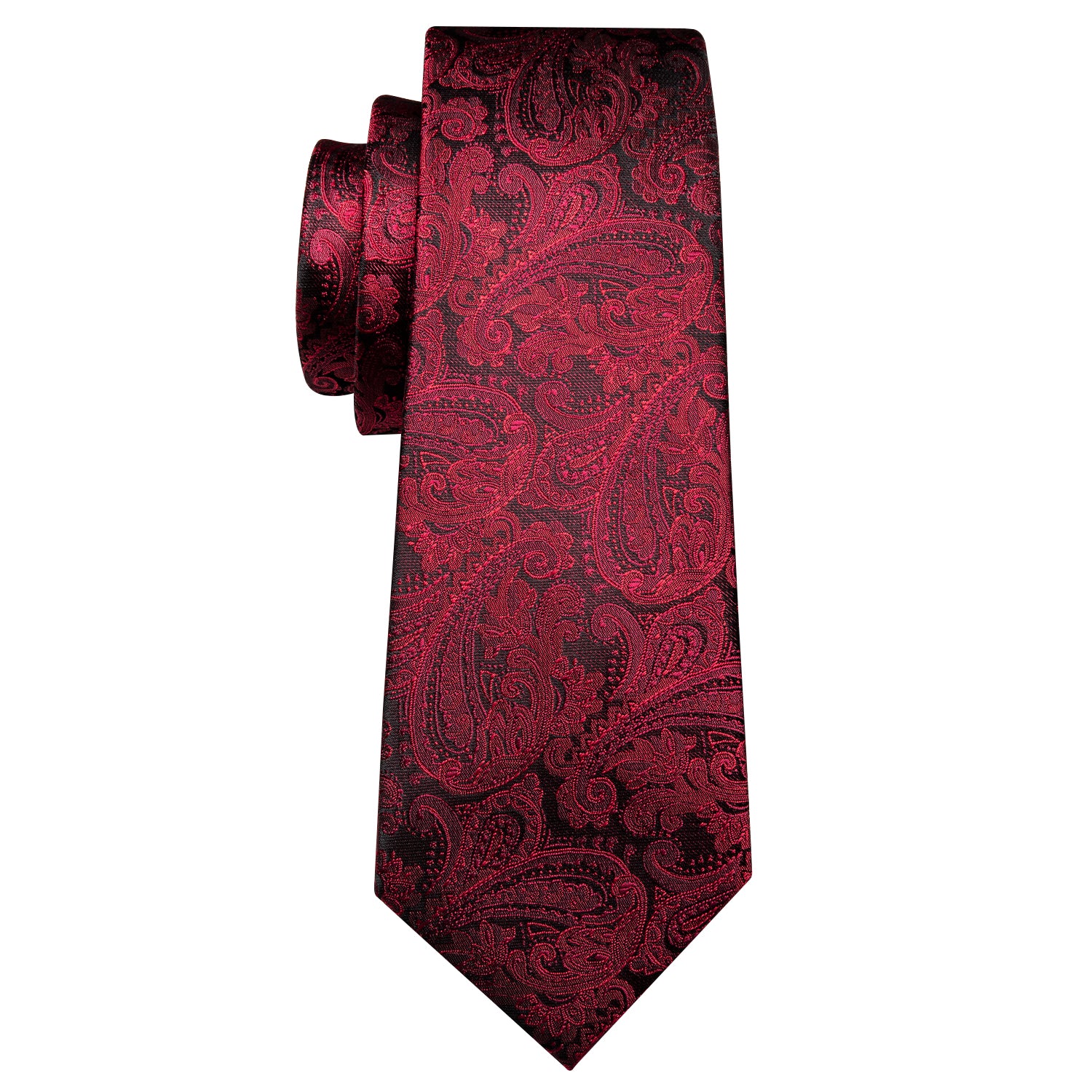 Luxury Black Red Paisley Tie Hanky Cufflinks Set
