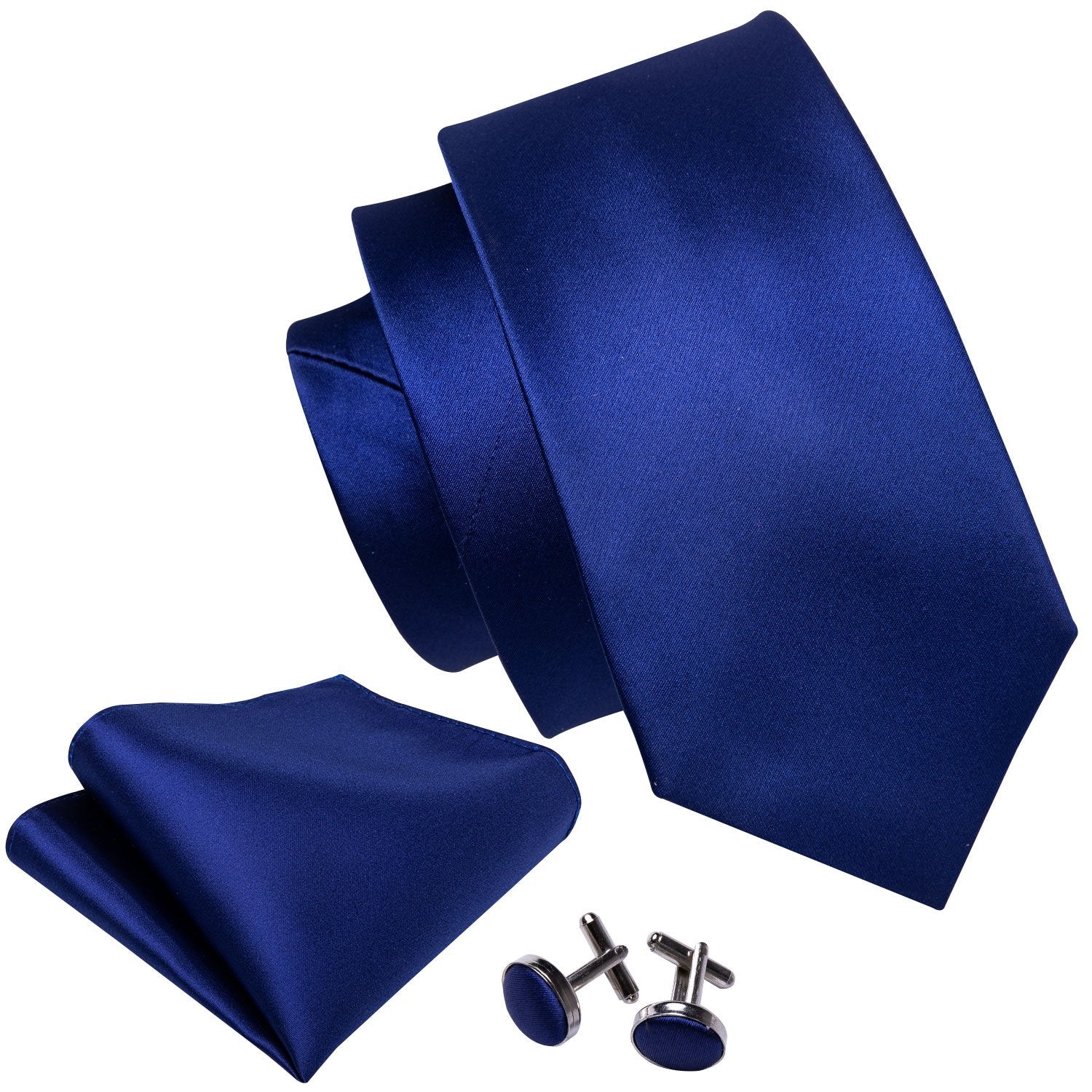 Silk Blue Solid Tie Pocket Square Cufflinks Set 8.5cm Fashion Designer Neckties with Brooches Easy Matching