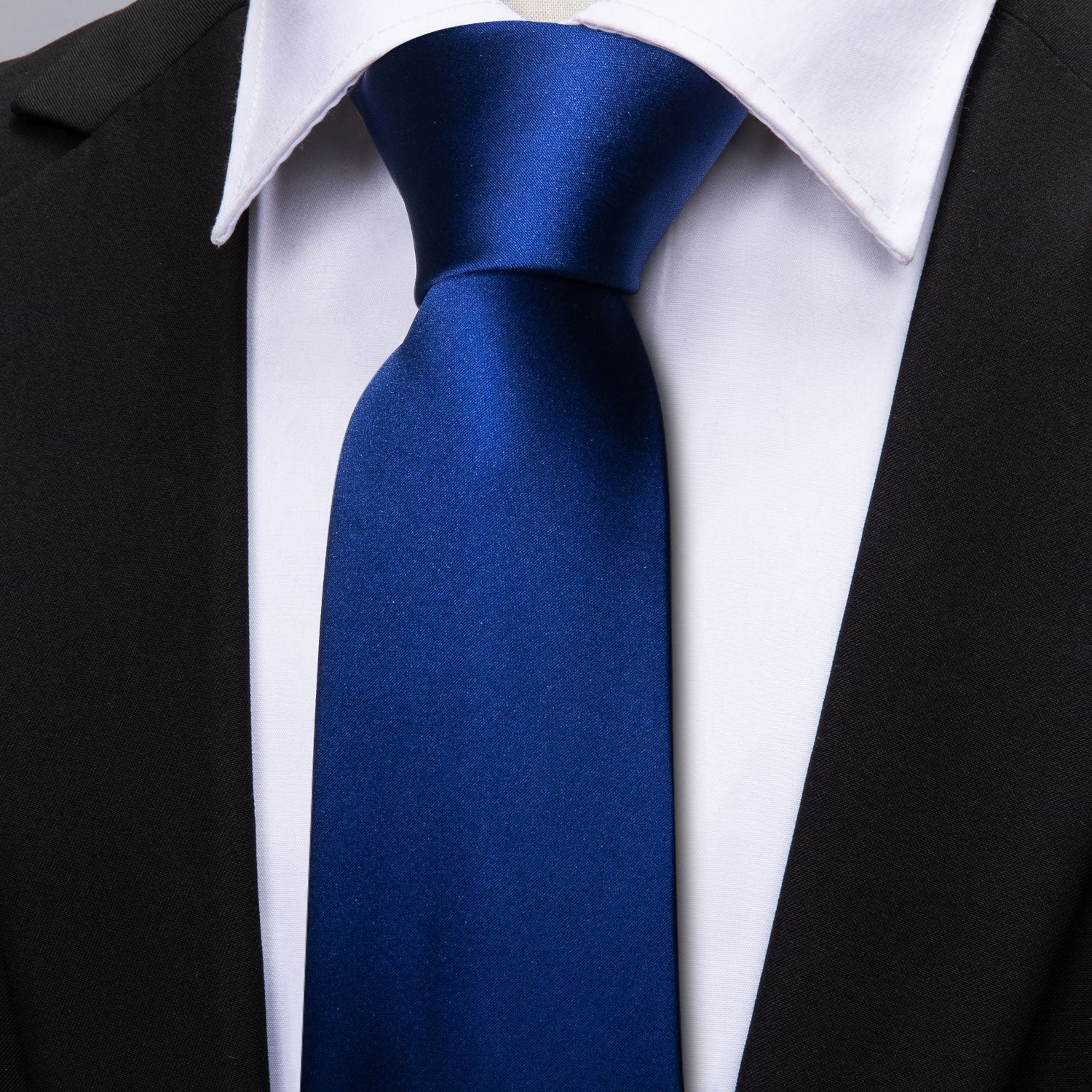 Blue Solid Tie Hanky Cufflinks Set