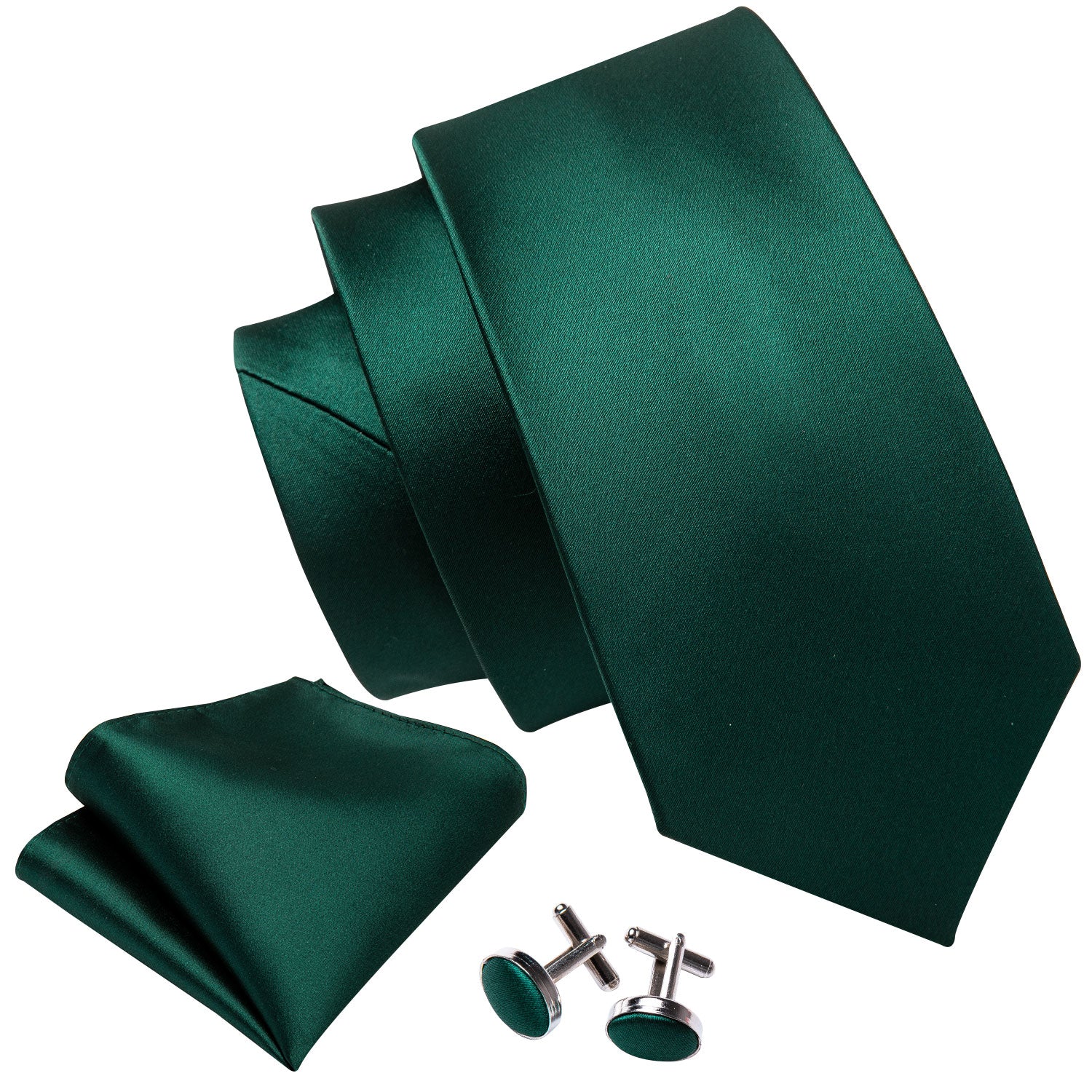 Barry Wang Green Tie Silk Men's Tie Pocket Square Cufflinks Set