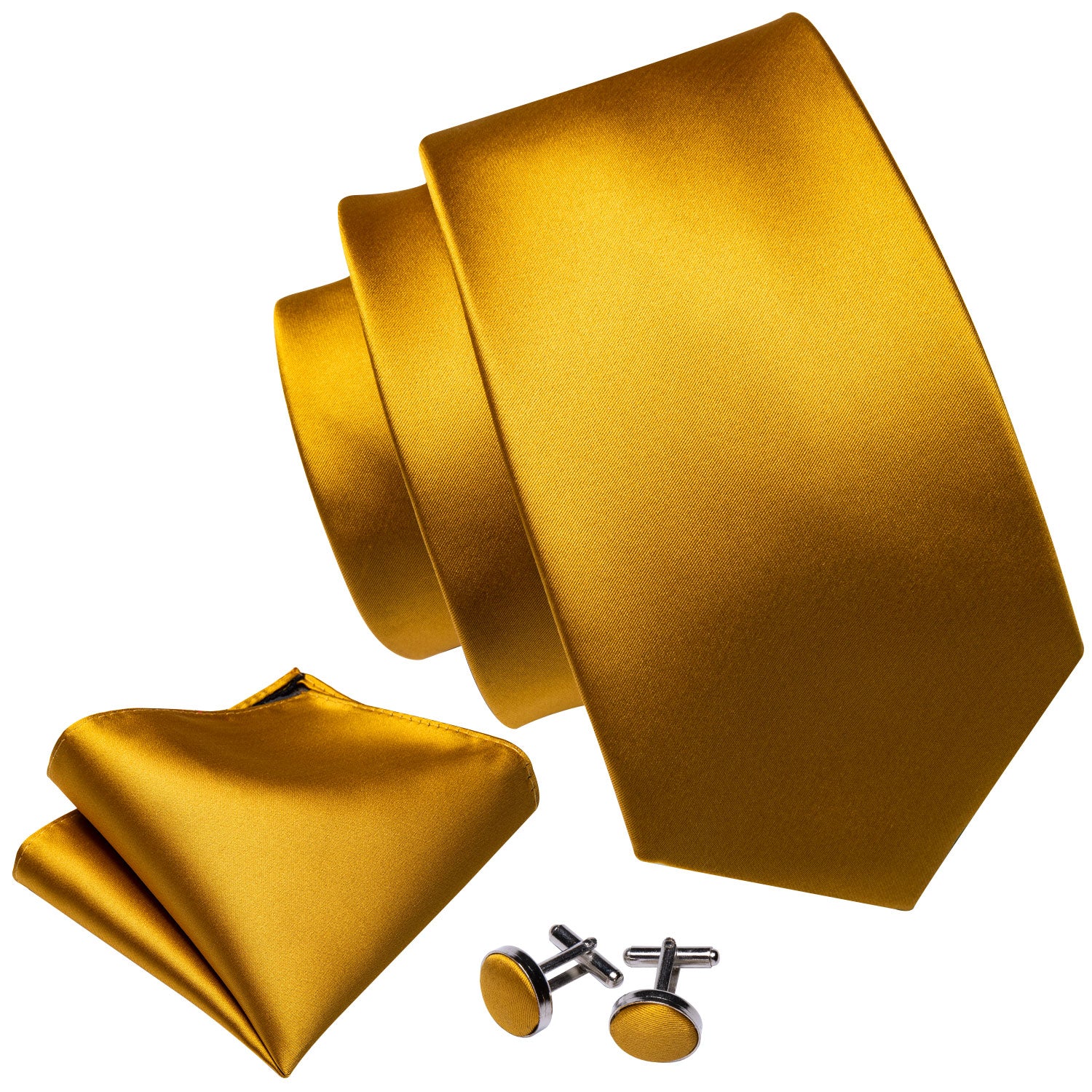 Men's Gold Necktie Solid Wedding Tie Hanky Cufflinks Set