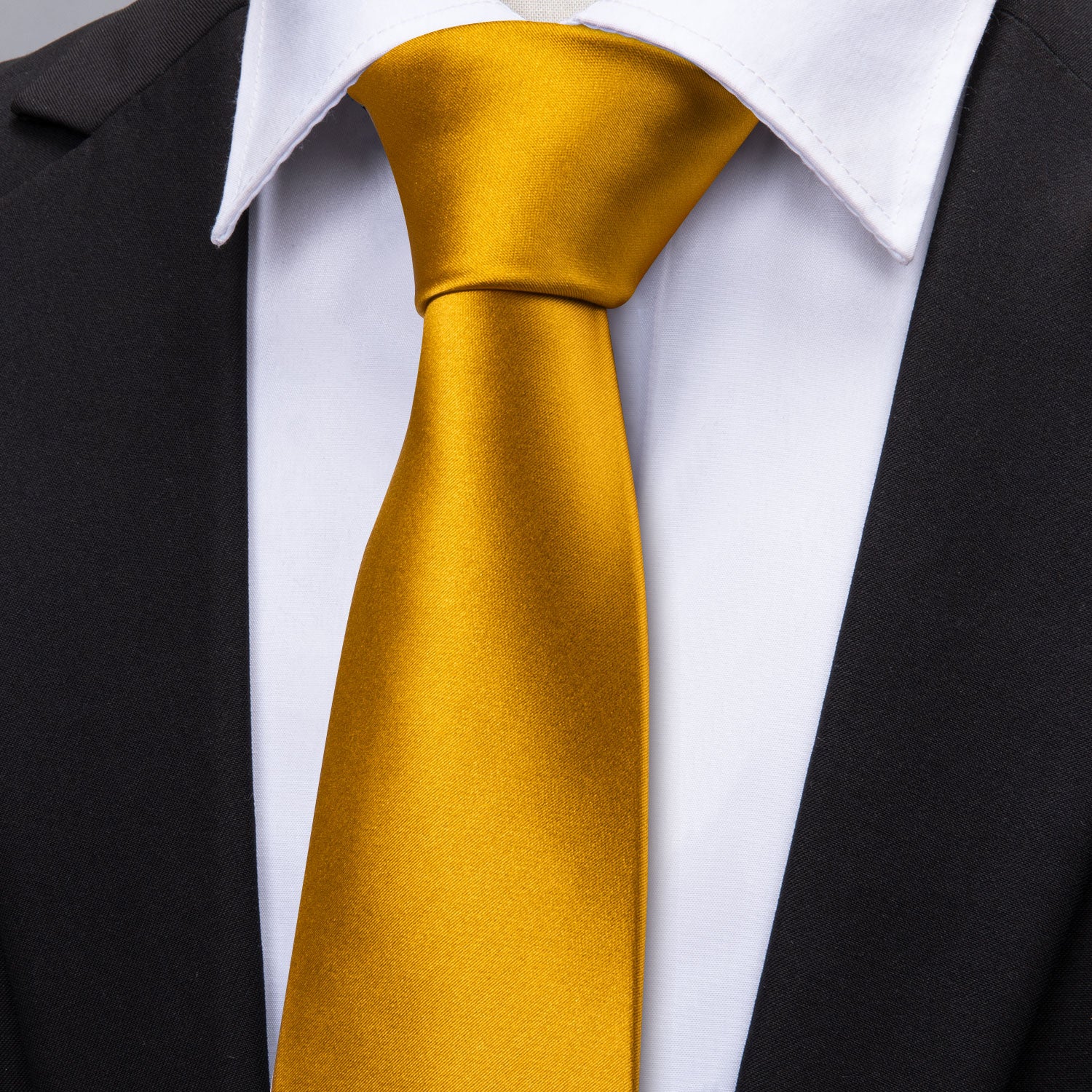 Men's Gold Necktie Solid Wedding Tie Hanky Cufflinks Set