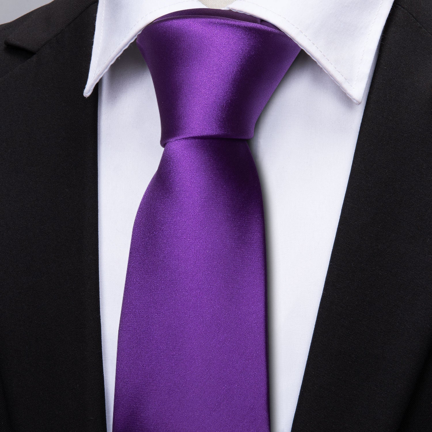 Barry.wang Solid Tie Deep Purple Tie Handkerchief Cufflinks Set