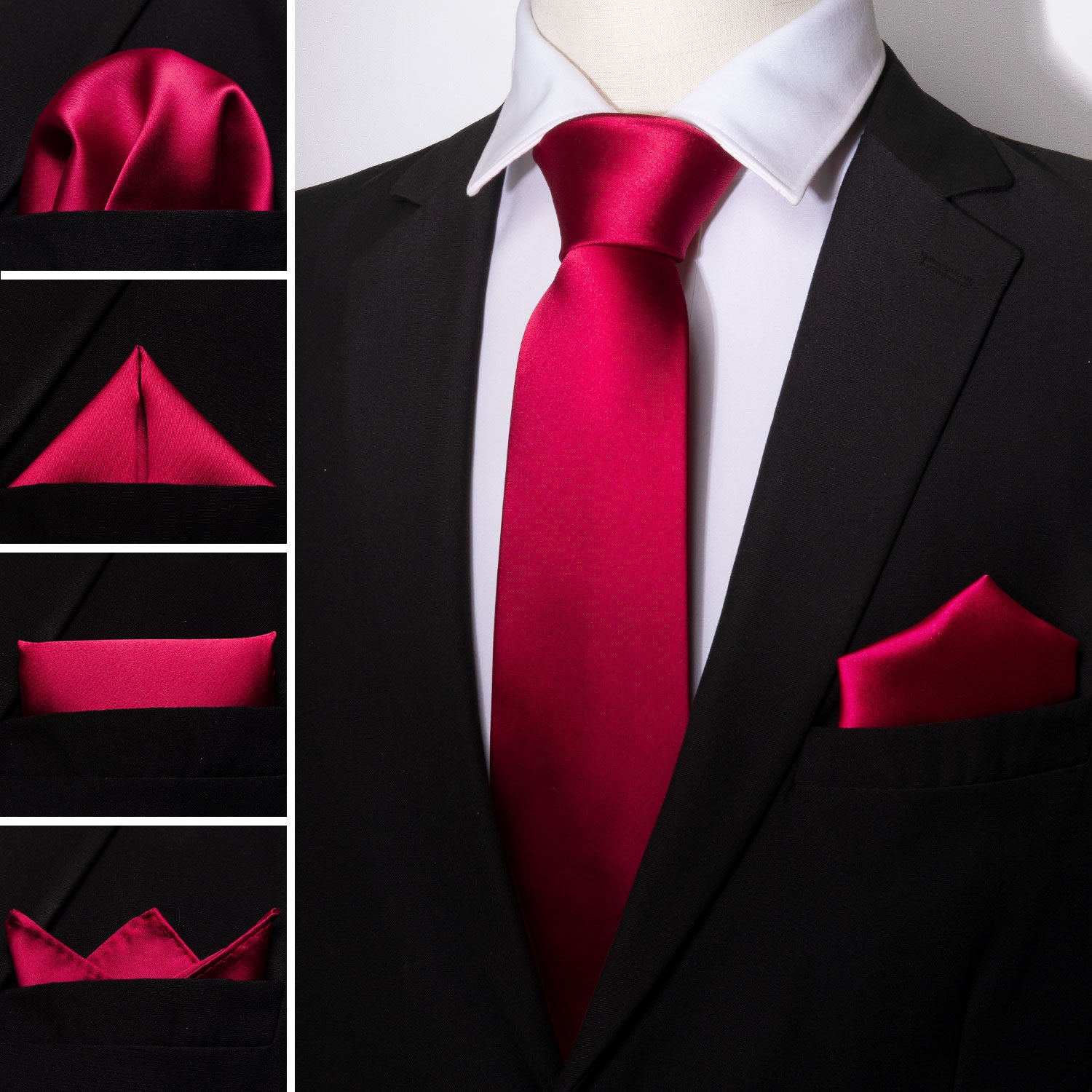 Solid Burgundy Necktie Handkerchief Cufflinks Set