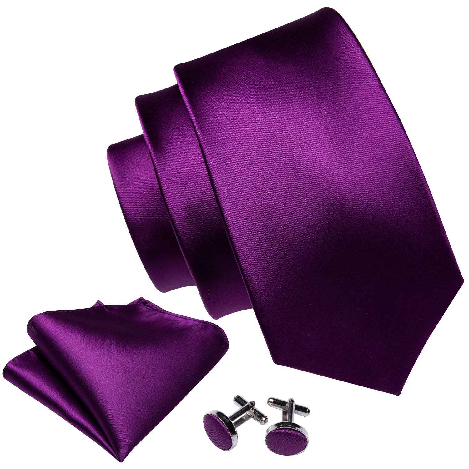 Barry Wang Dark Purple Solid Tie Hanky Cufflinks Set