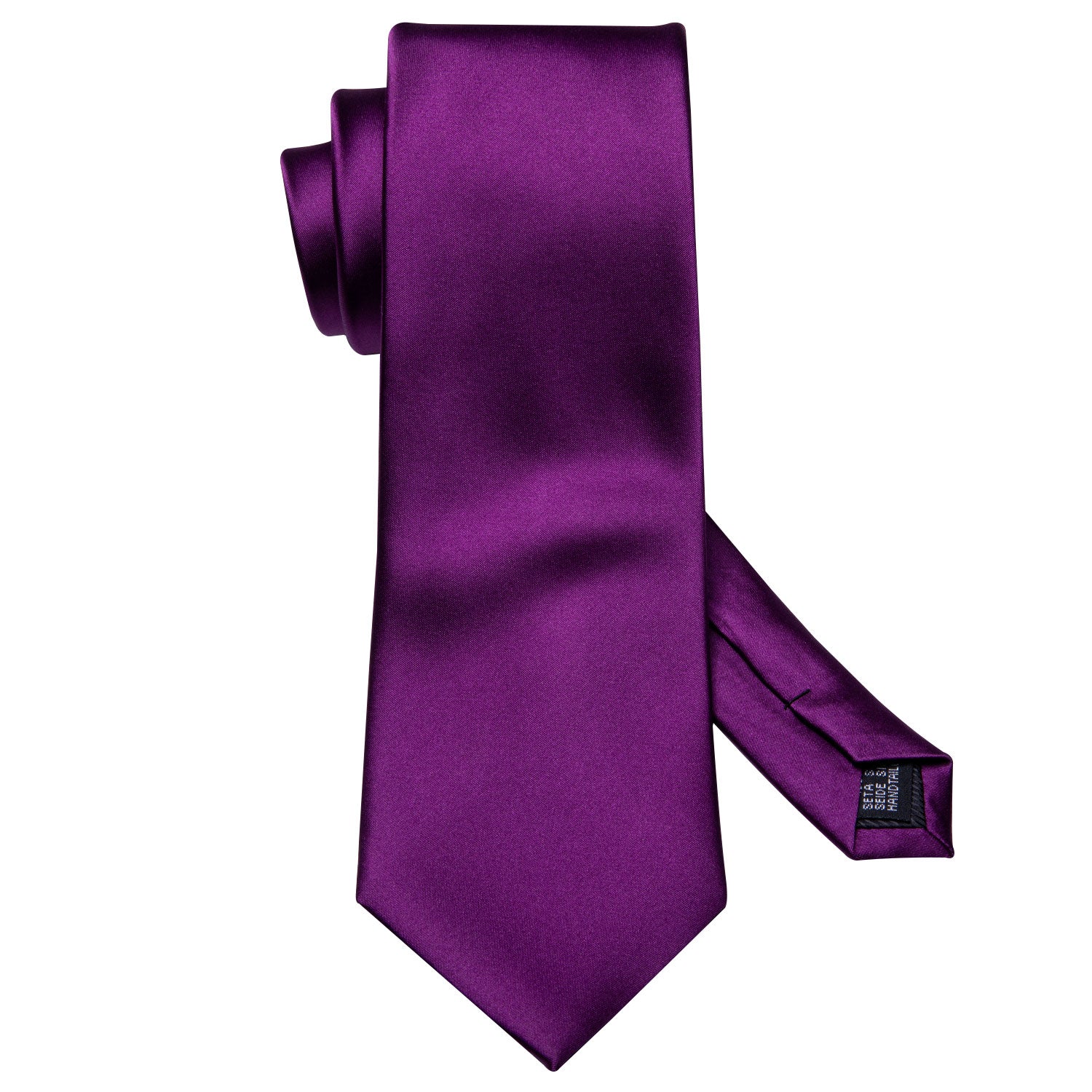 Barry.wang Purple Tie Pure Solid Necktie Handkerchief Cufflinks Set for Men