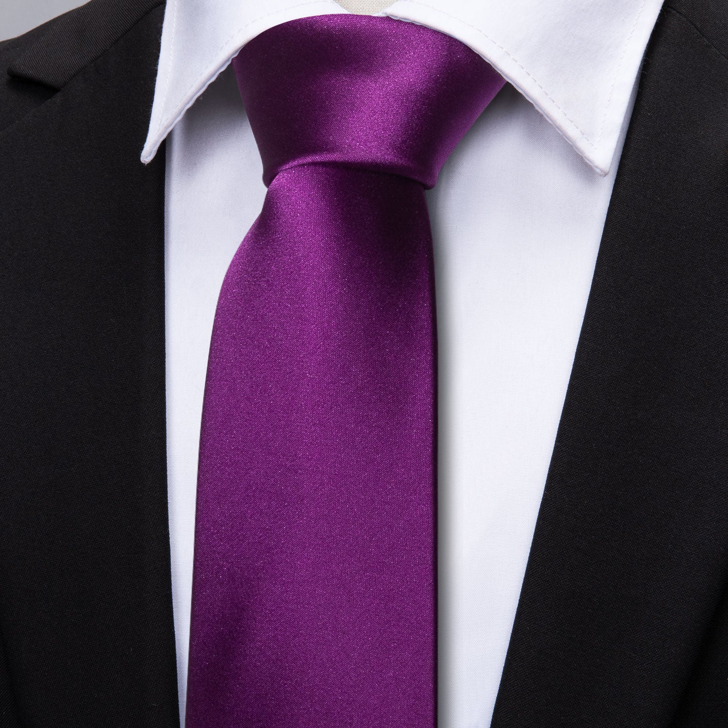 Barry Wang Dark Purple Solid Tie Hanky Cufflinks Set