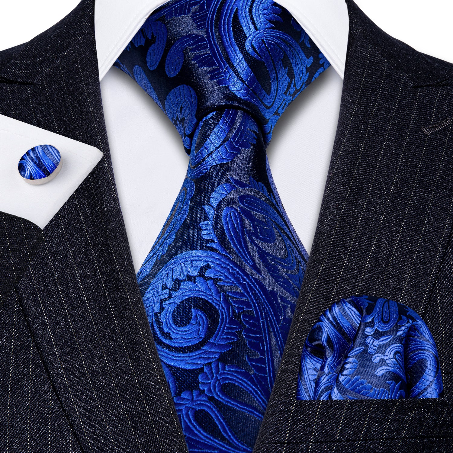 navy blue necktie gem blue paisley necktie  with necktie gift box set 
