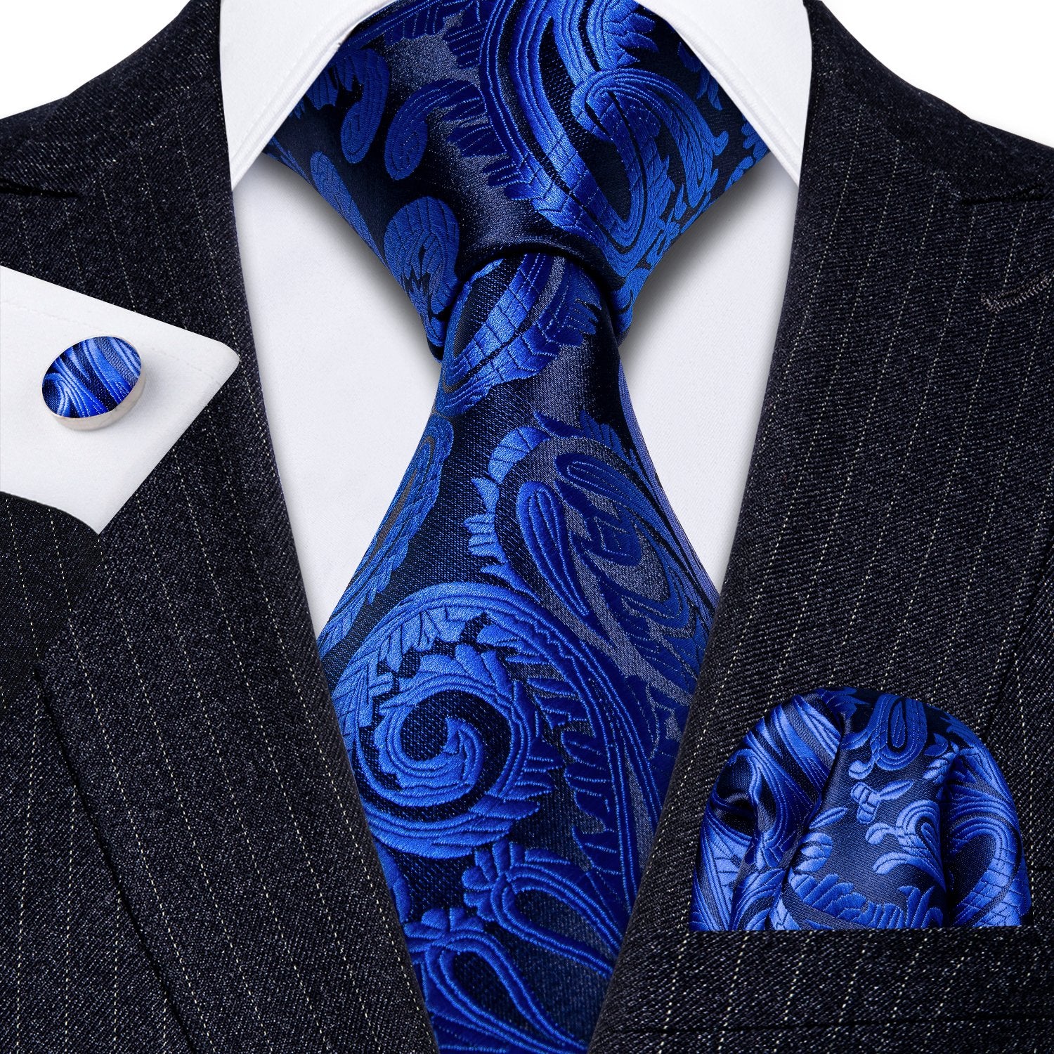 Luxury Blue Paisley Scarf with Tie Set