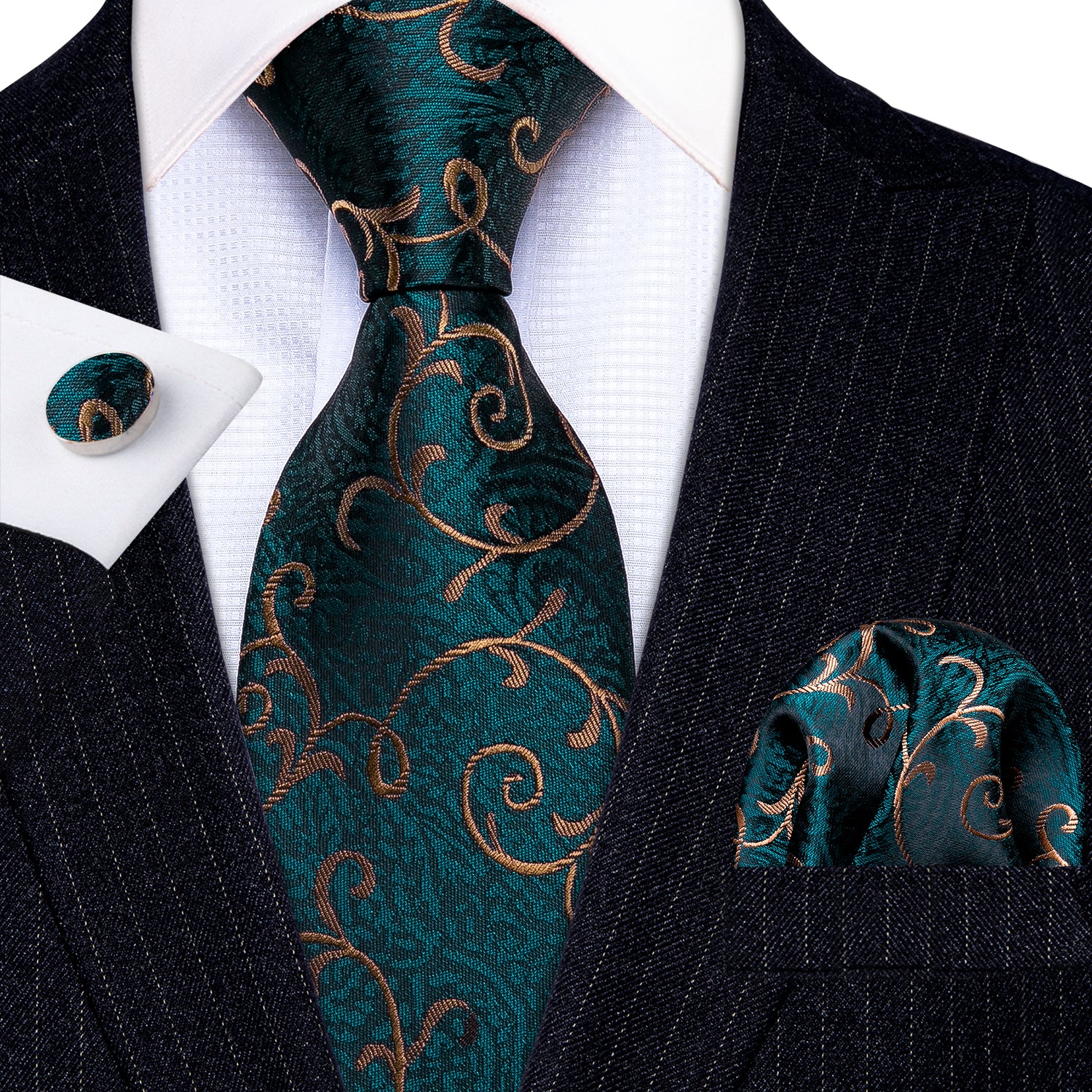 Green Gold Paisley Silk Tie 