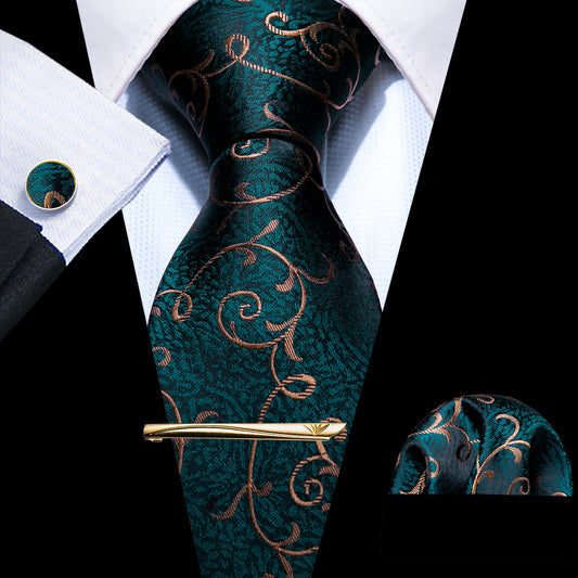  Green Tie Gold Paisley Silk Tie