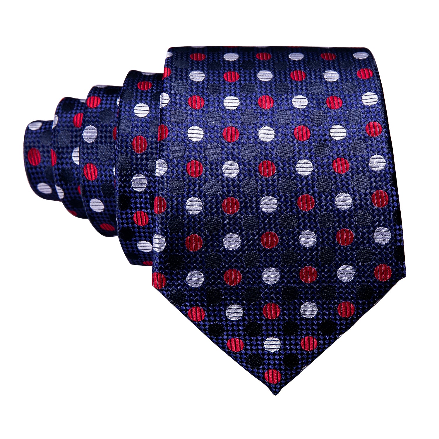 New White Red Polka Dot Blue Silk Tie Hanky Cufflinks Set