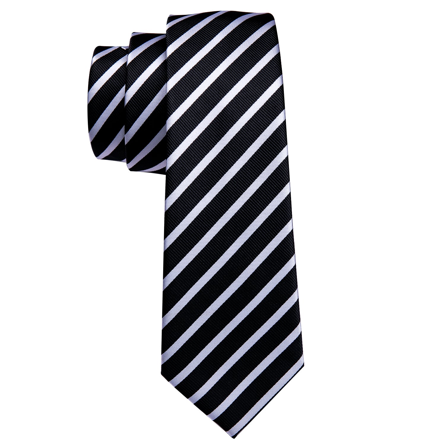 Black White Striped Silk Tie Hanky Cufflinks Set