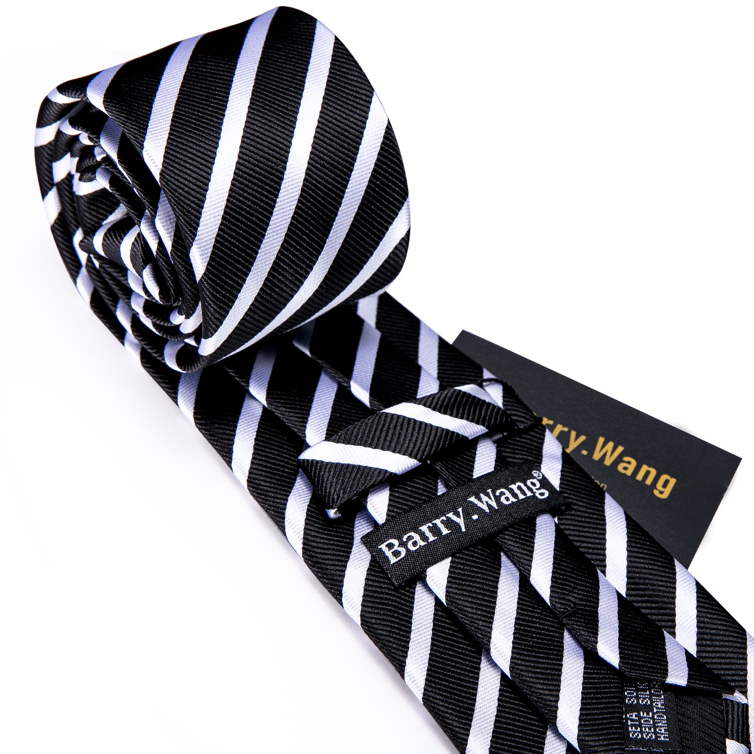 New Black White Striped Silk Tie Hanky Cufflinks Set