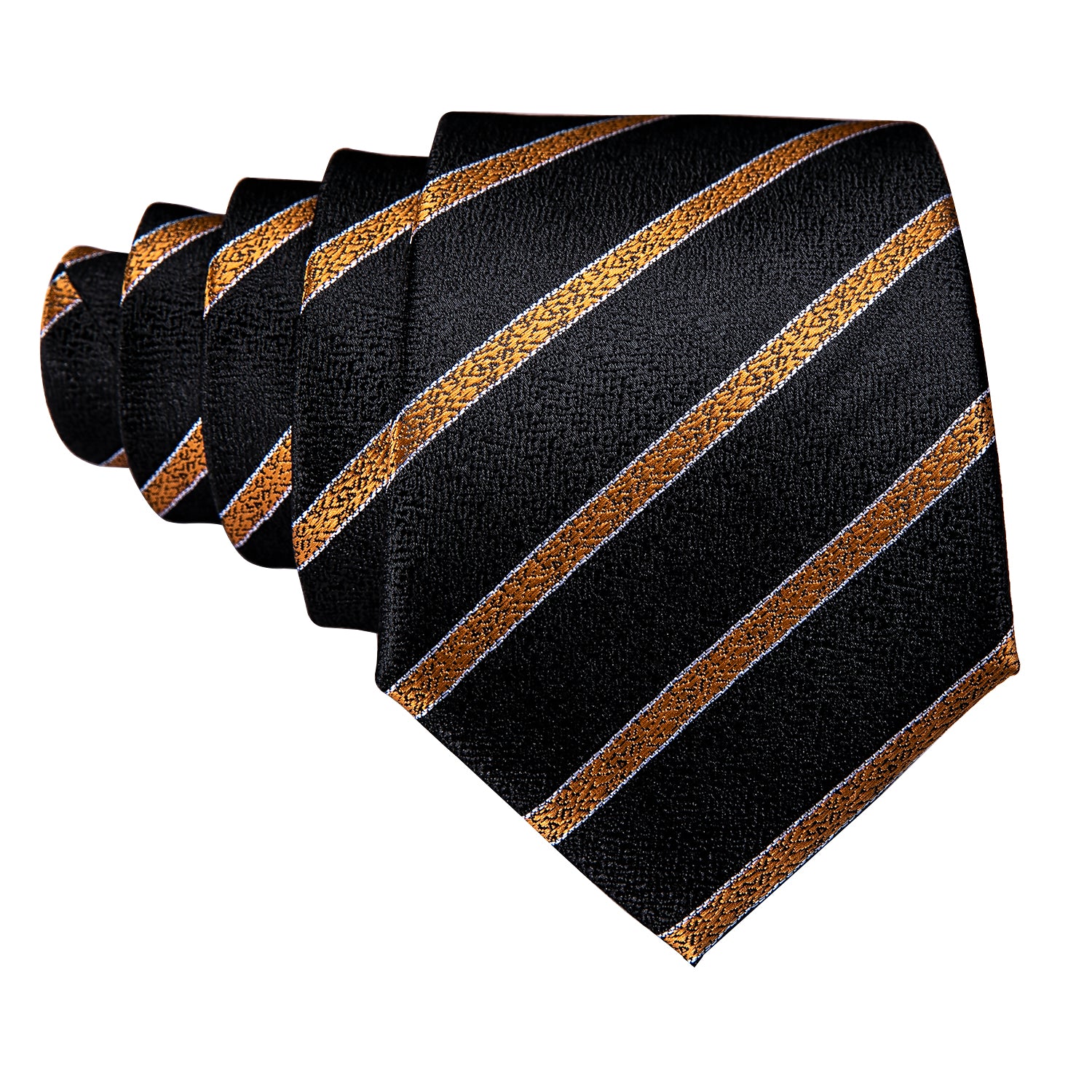New Black Golden Striped Silk Tie Hanky Cufflinks Set