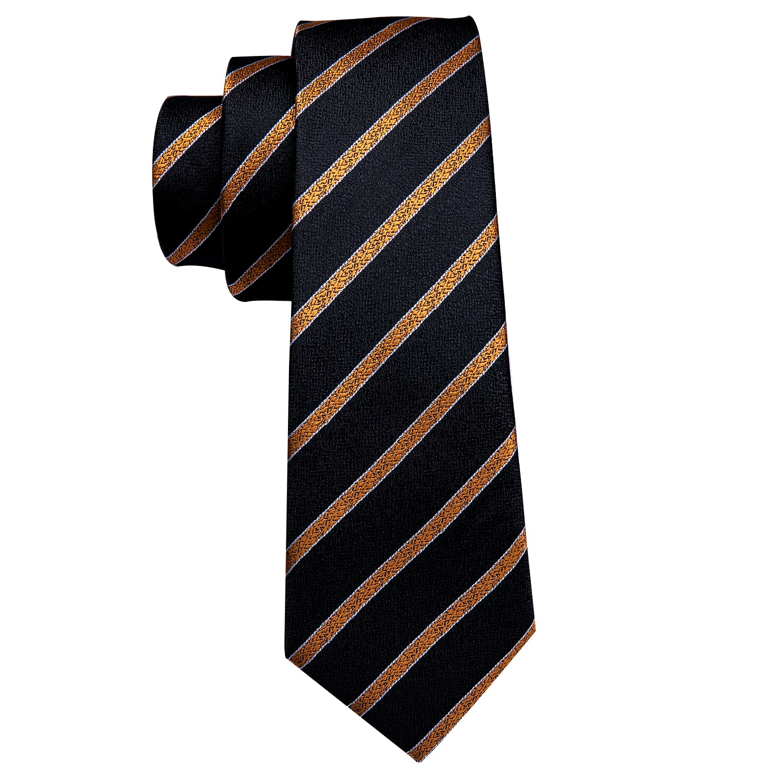 Black Golden Striped Silk Tie Hanky Cufflinks Set