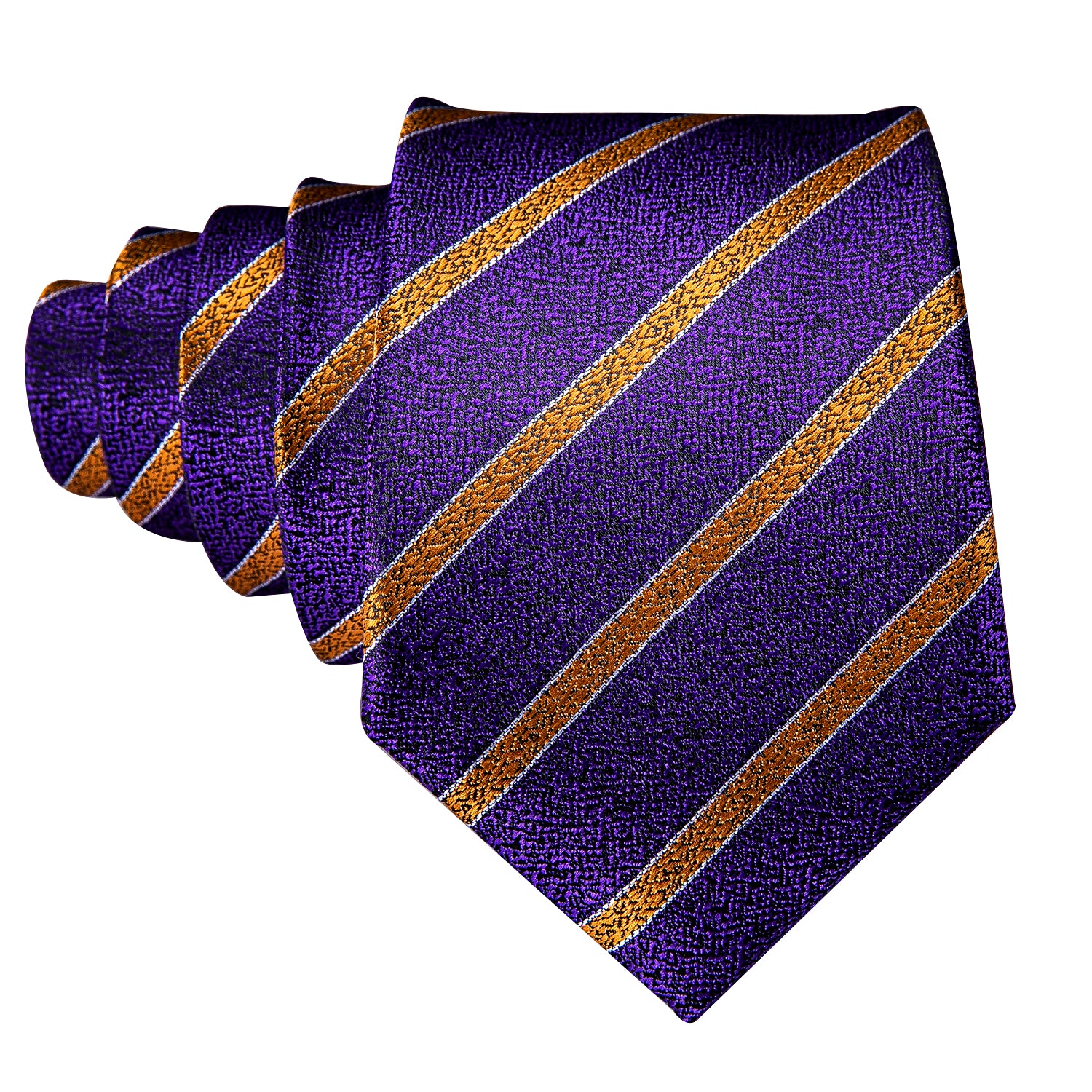 New Purple Golden Striped Silk Tie Hanky Cufflinks Set